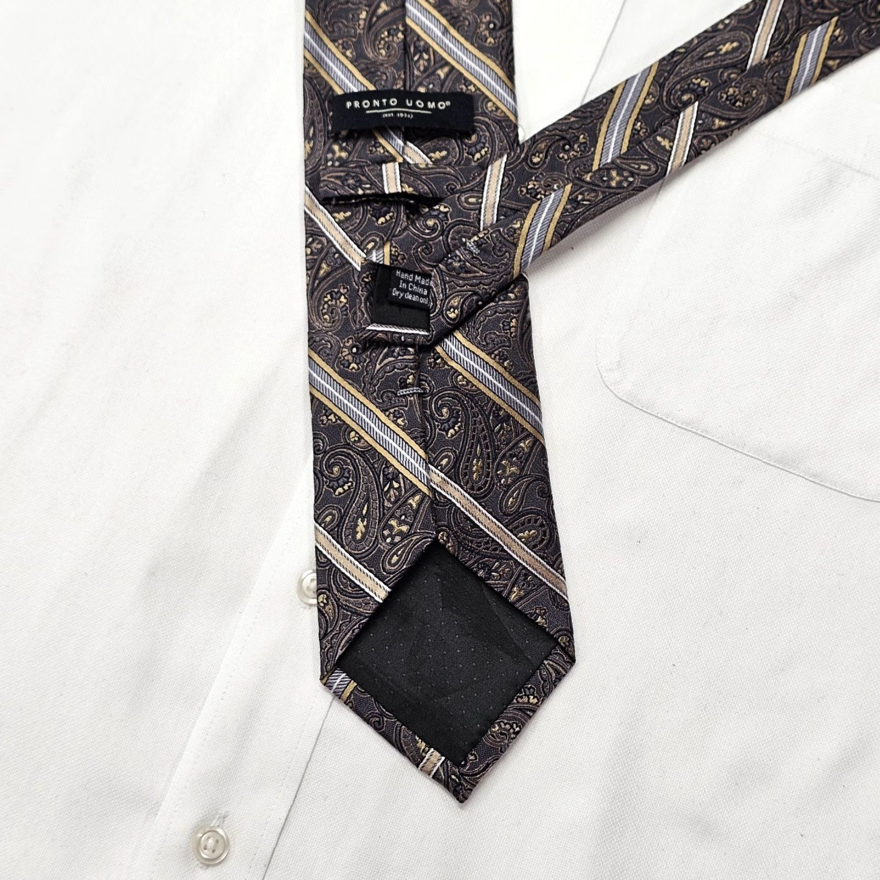 Pronto Uomo VTG Pronto Uomo Necktie Mens Gray Silver Paisley 100% Silk Tie 58 1/4 X 3 1/4" Classic Wedding Preppy Retro 60s 70s Mens Size ONE SIZE - 5 Thumbnail