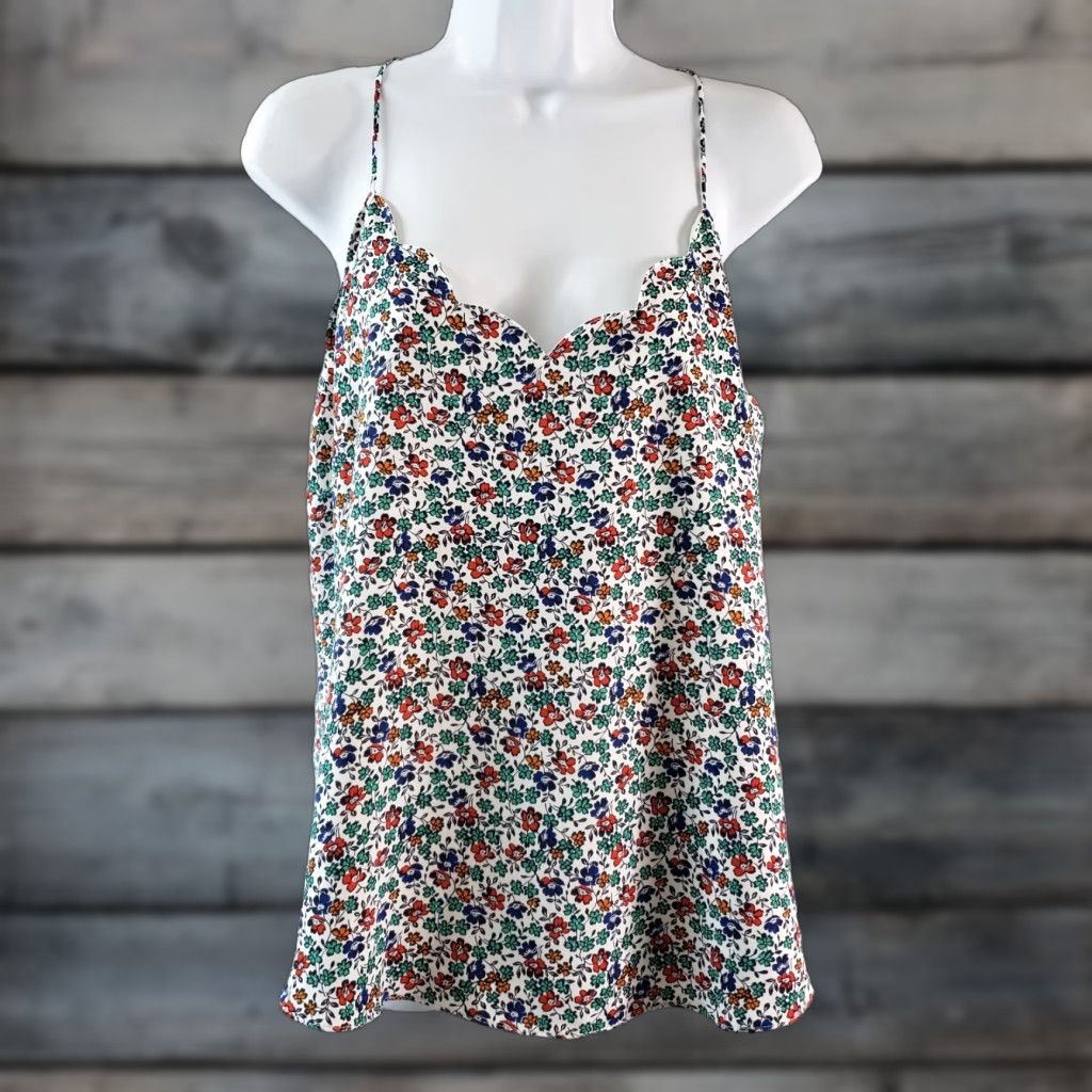 J.Crew J.CREW Womens Printed Scallop Cami Tank Sz 12 Blue Red Floral Shirt Camisole Vest Womens Size 12 Casual Vintage No N/A Size XL / US 12-14 / IT 48-50 - 1 Thumbnail