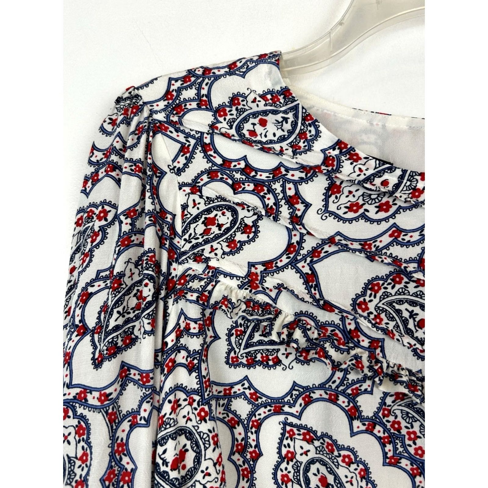 Talbots Talbots Tunic Blouse Womens Large Blue Paisley Lined Ruffle Crew Neck Long Sleeve Size L / US 10 / IT 46 - 5 Thumbnail
