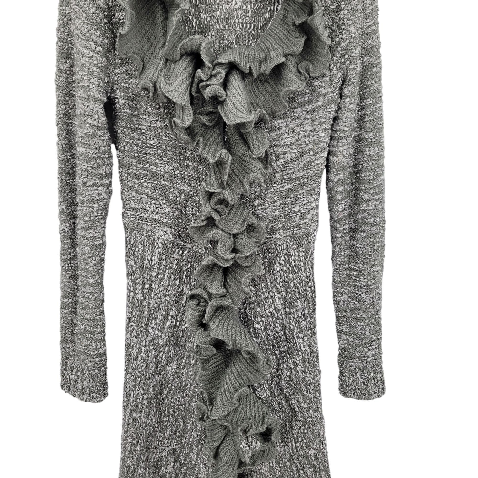 Vintage 90s Wool Ruffled Knit Cardigan Sweater Duster L Gray Fairy Size L / US 10 / IT 46 - 5 Thumbnail