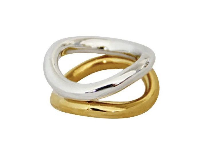 Jewelry Metallic Glossy Wavy Curve Irregular Couple Ring Size ONE SIZE - 5 Thumbnail