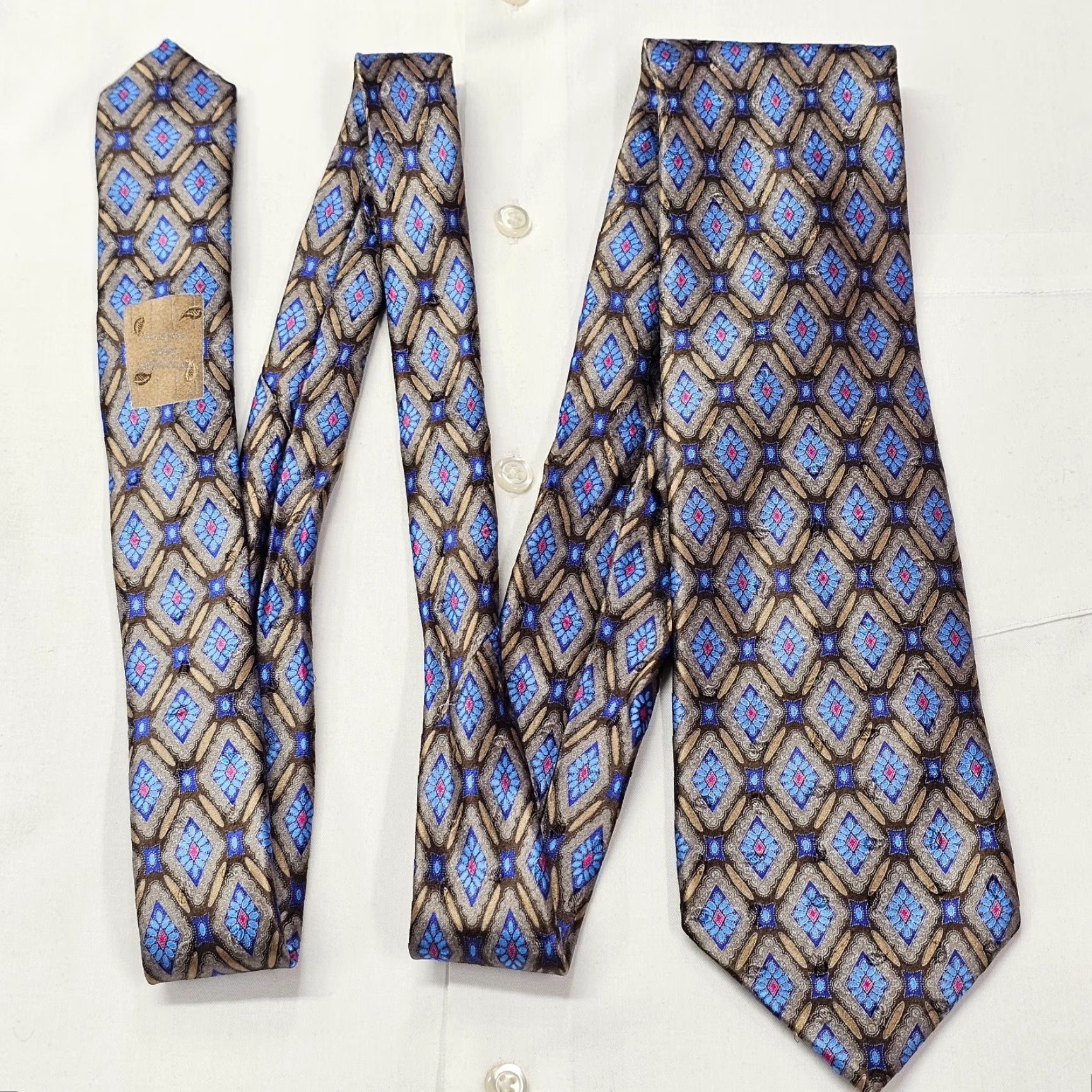 Ermenegildo Zegna ERMEENEGILDO ZEGNA Luxury Tie Men's Long 62" Silk Blue Geometric Designer Preppy Mens Size ONE SIZE - 3 Thumbnail