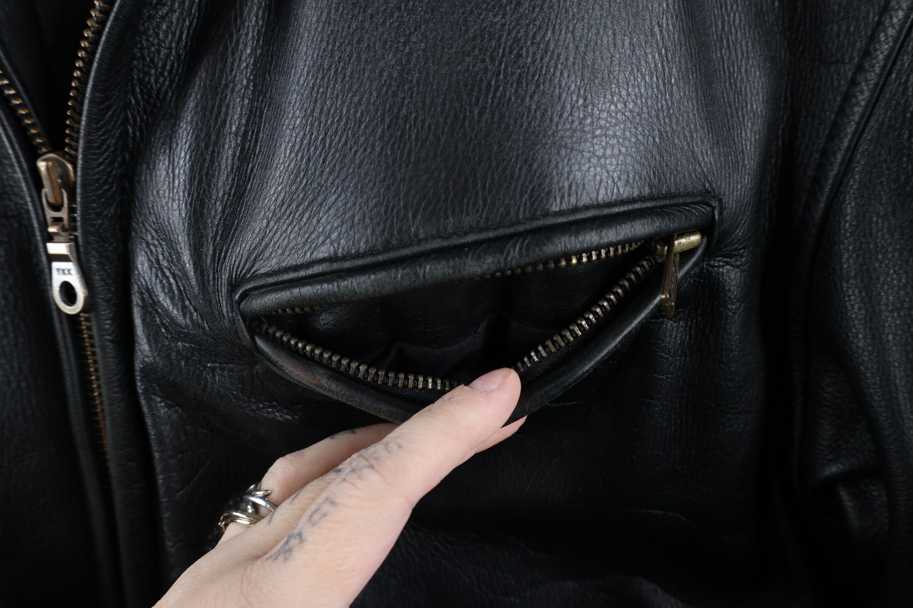 Vintage Vintage 90s Pelle Full Zip Leather Parka Jacket Coat Black Size US L / EU 52-54 / 3 - 4 Thumbnail
