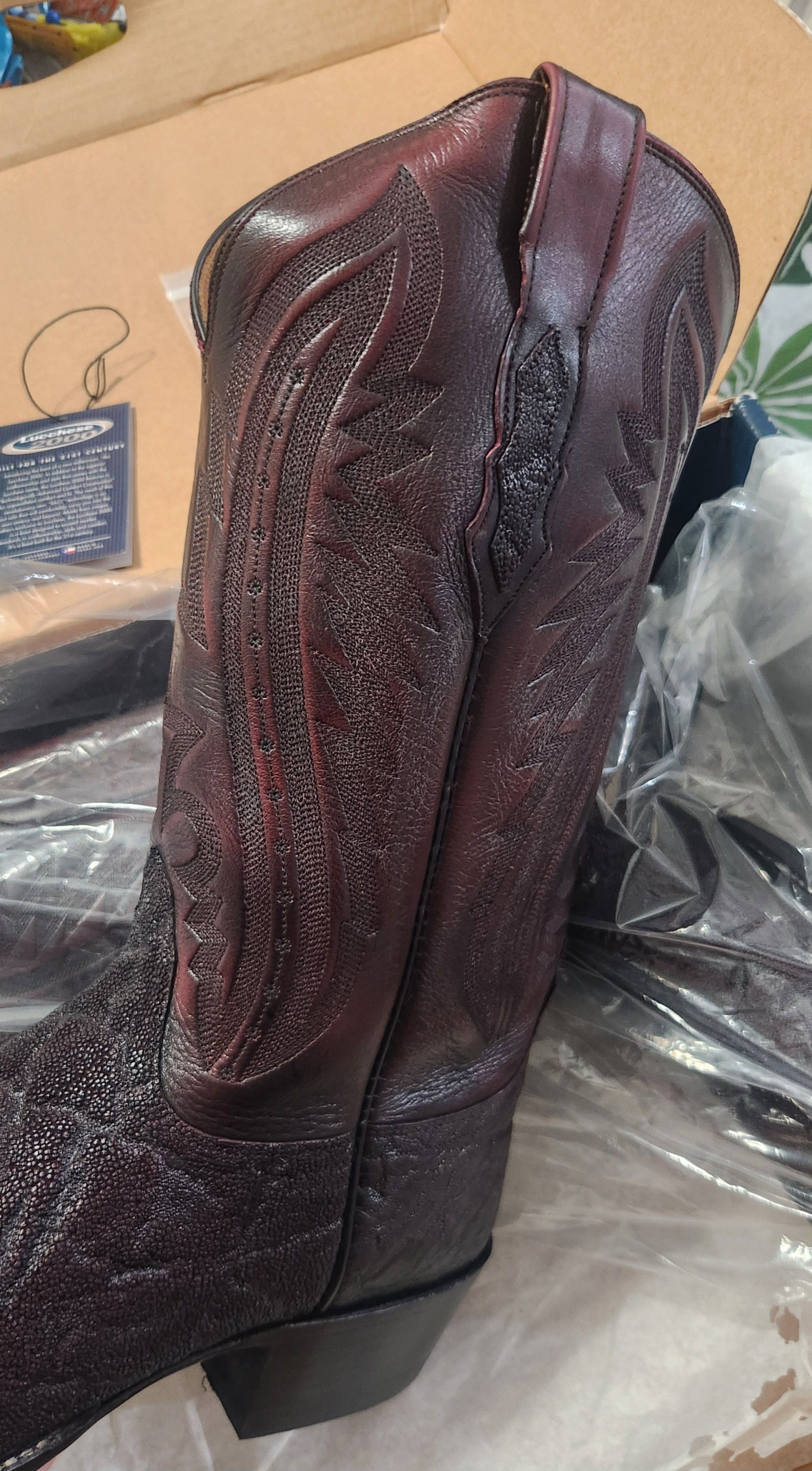 Lucchese × Vintage Lucchese 2000 african Exotic Black cherry boots 10.5 D T3039 Size US 10.5 / EU 43-44 - 19 Thumbnail