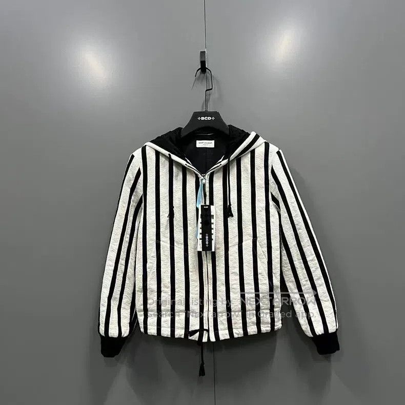 Saint Laurent Paris Saint Laurent Paris Striped Hooded Zip-Up Jacket Size XS / US 0-2 / IT 36-38 - 1 Thumbnail