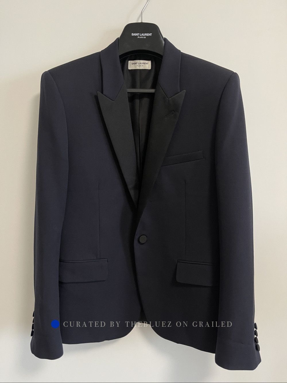 Saint Laurent Paris Elegant Satin Lapel Blazer in Blue Size US M / EU 48-50 / 2 - 1 Thumbnail