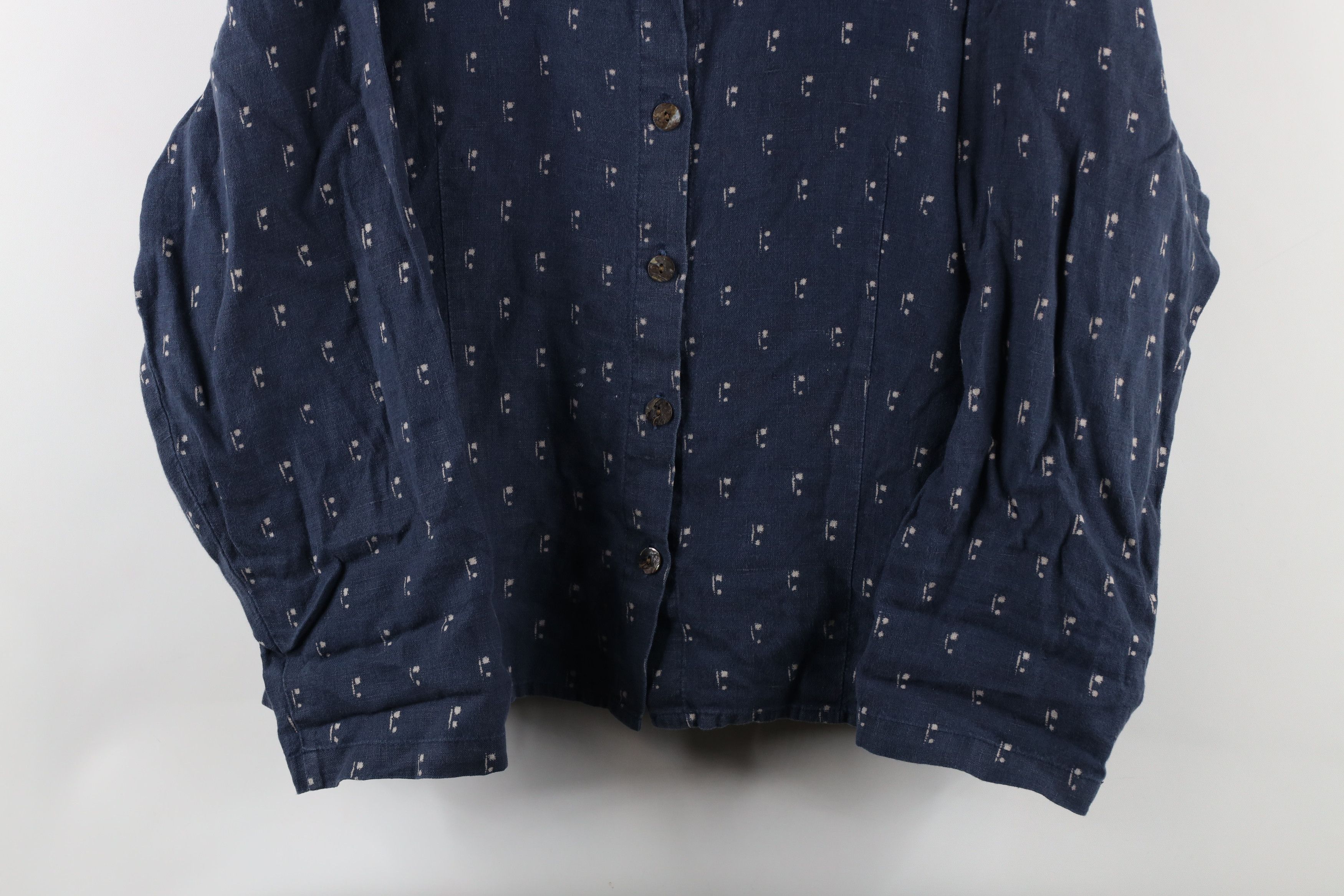 FLAX × Vintage Flax Linen Lagenlook Geometric Collared Button Shirt Size L / US 10 / IT 46 - 3 Thumbnail