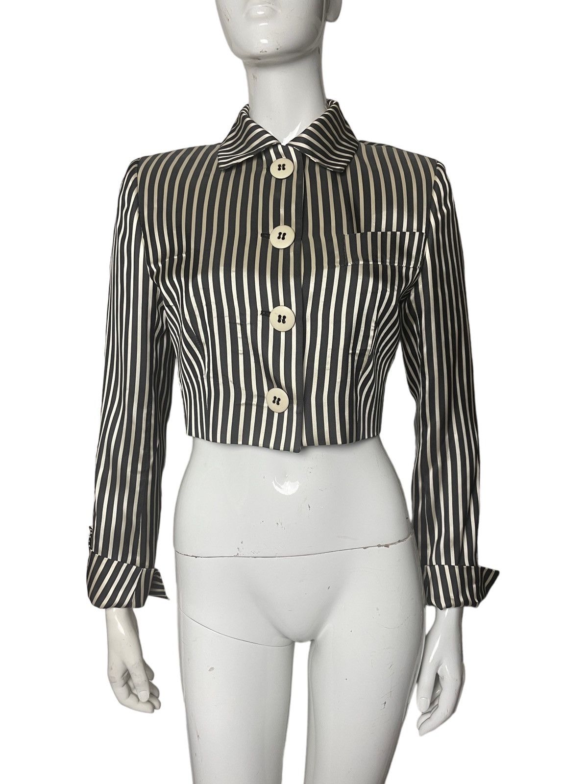 image of Gianfranco Ferre Vintage 1990S Black White Crop Jacket, Women's (Size XS)