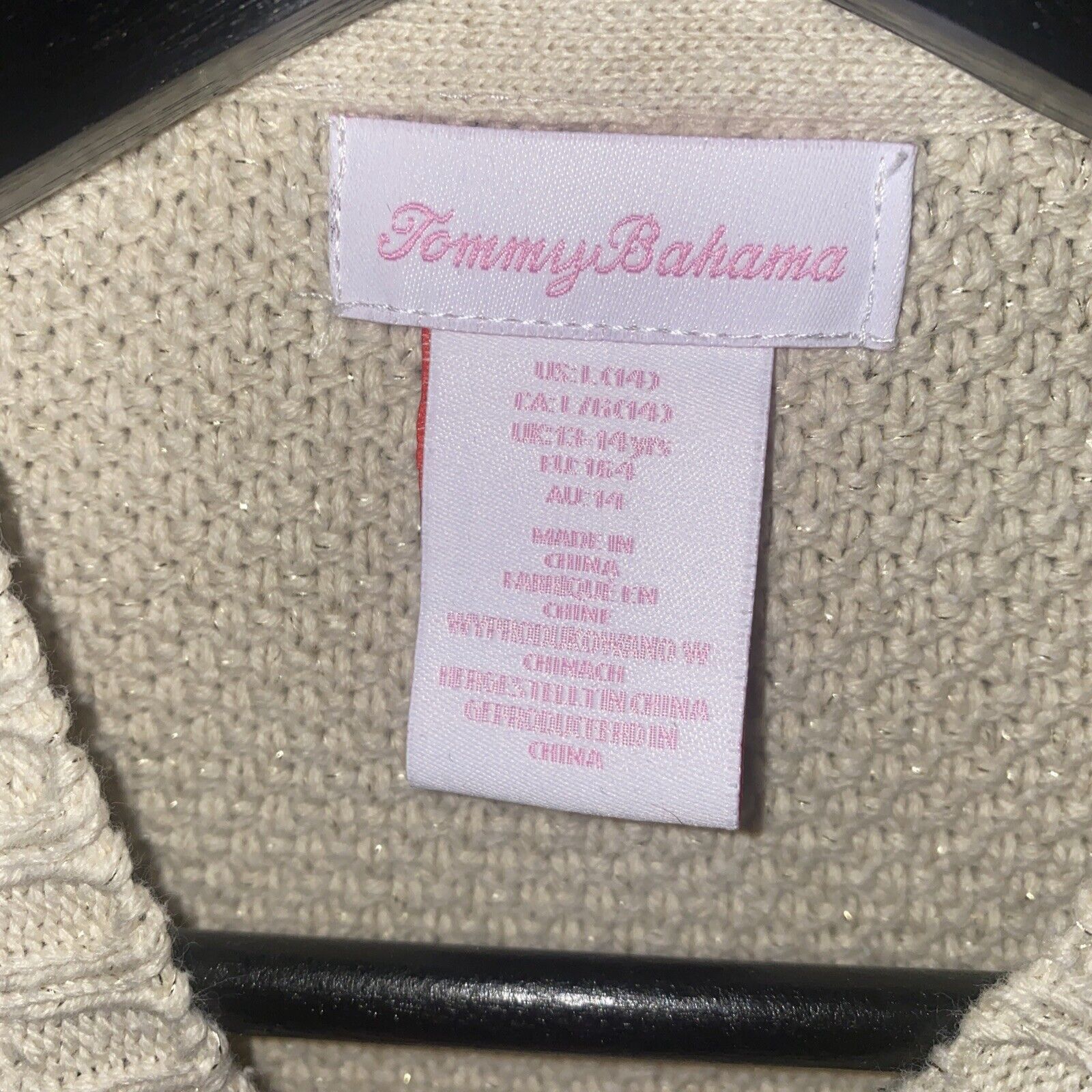 Tommy Bahama Tommy Bahama Girls Sweater Beige Glitter Cable Knit 10/12 Size XL / US 12-14 / IT 48-50 - 2 Thumbnail