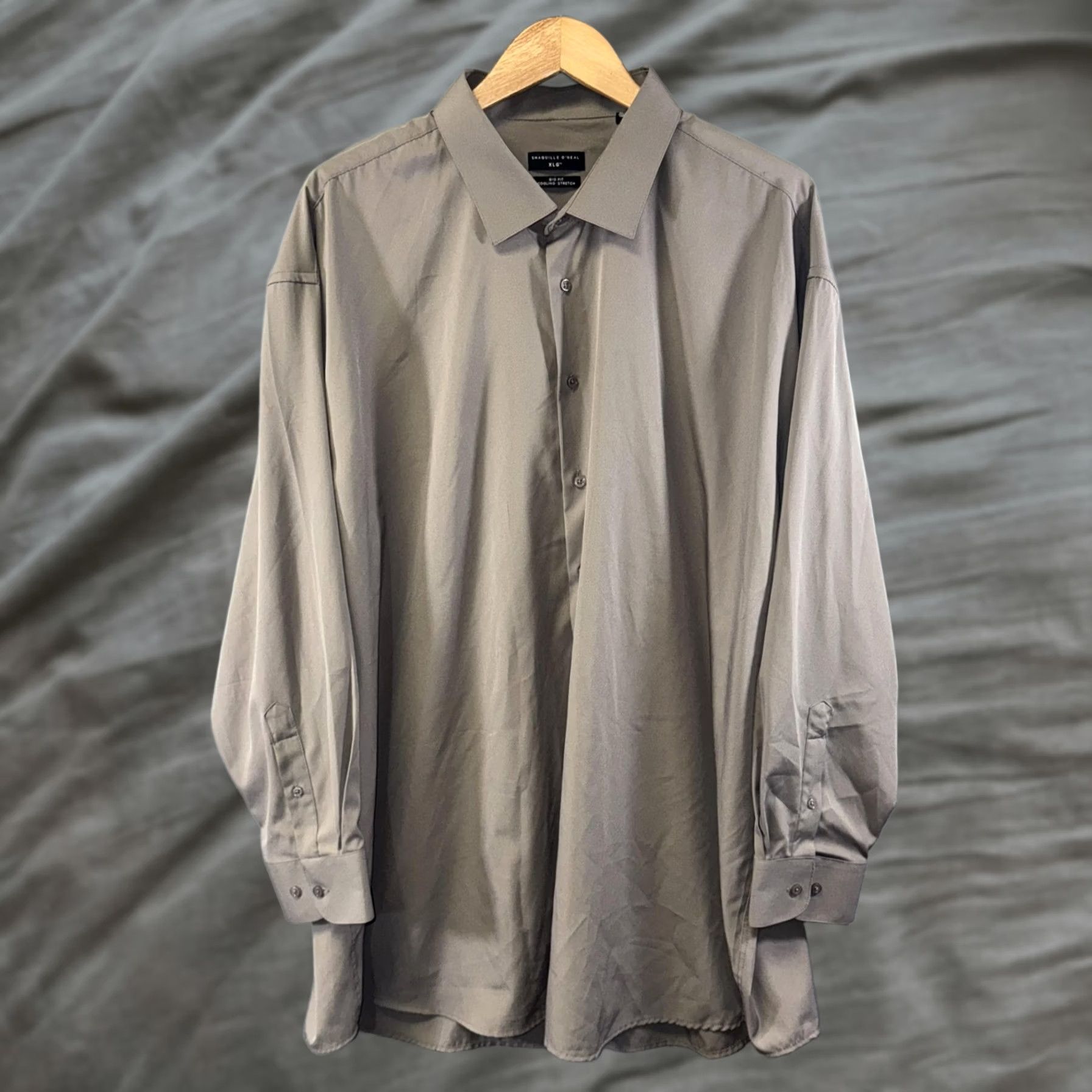 Vintage Shaquille O'Neal Shirt Mens XLG Big Fit Gray Solid Dress Shirt 19 Neck 34/35 Long Sleeve Stretch Cooling Size US XXL / EU 58 / 5 - 1 Thumbnail
