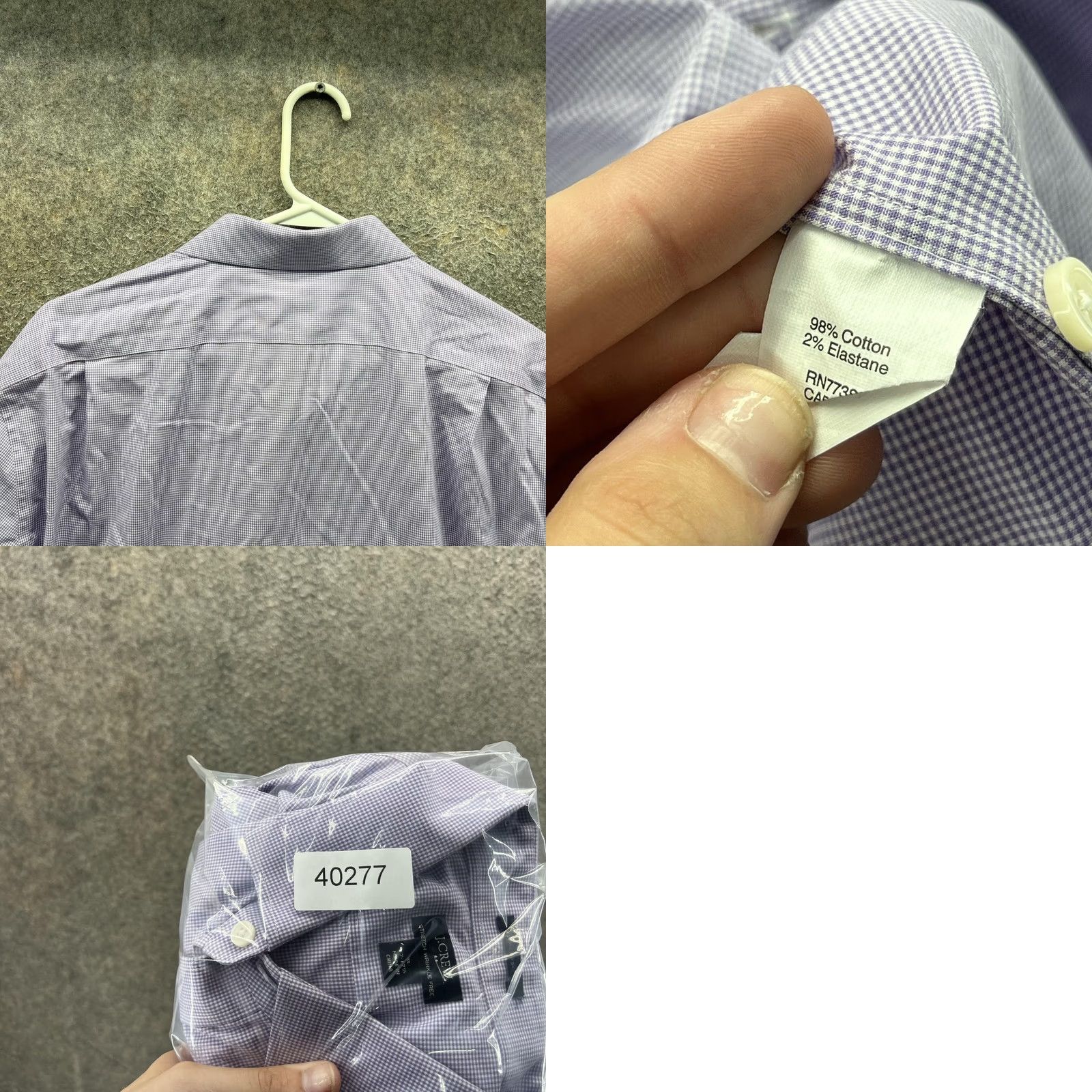 J.Crew J.CREW Dress Shirt Mens XL Purple Gingham Stretch Wrinkle Free Long Sleeve Size 46R - 8 Thumbnail