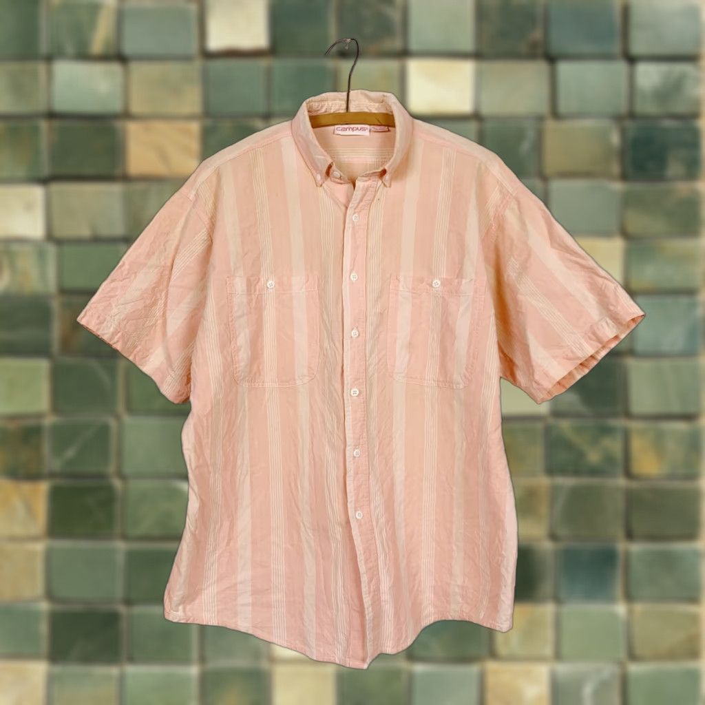 Vintage VINTAGE Campus Shirt Men Large Orange Striped Short Sleeve Button-Up 80s Grunge Size US L / EU 52-54 / 3 - 1 Thumbnail