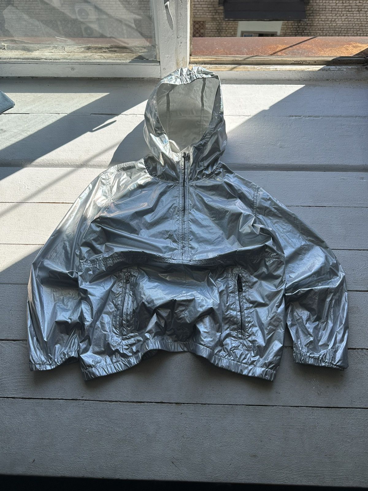 Converse SILVER 🚨 CONVERSE ALL STAR Y2K HOOD WINDBREAKER RARE ZIP Size M / US 6-8 / IT 42-44 - 1 Thumbnail
