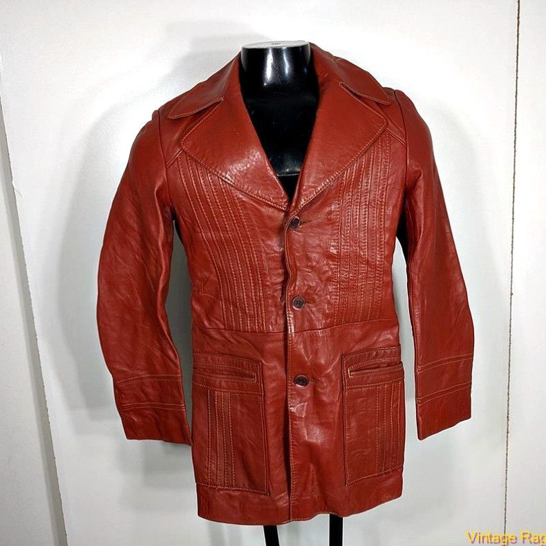 image of Vintage Raffaelo VTG 70's Soft Leather Fight Club Blazer Jacket Mens 36 Size Xs Red in White