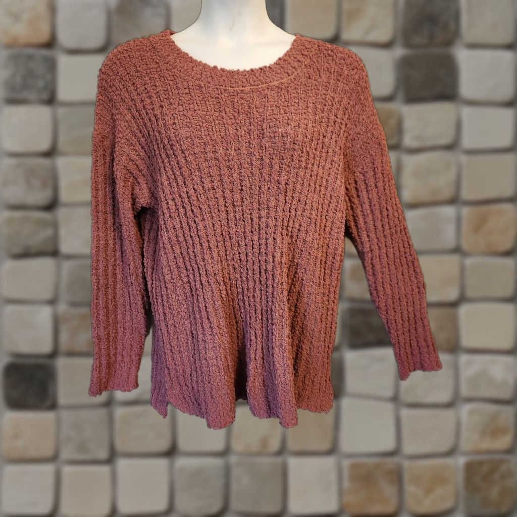 Pinko Wallpapher Pink Ribbed Popcorn Long Sleeve Sweater 2X XXL Women's Pullover Split Round Neck Casual Knit Size XXL / US 16-18 / IT 52-54 - 1 Thumbnail