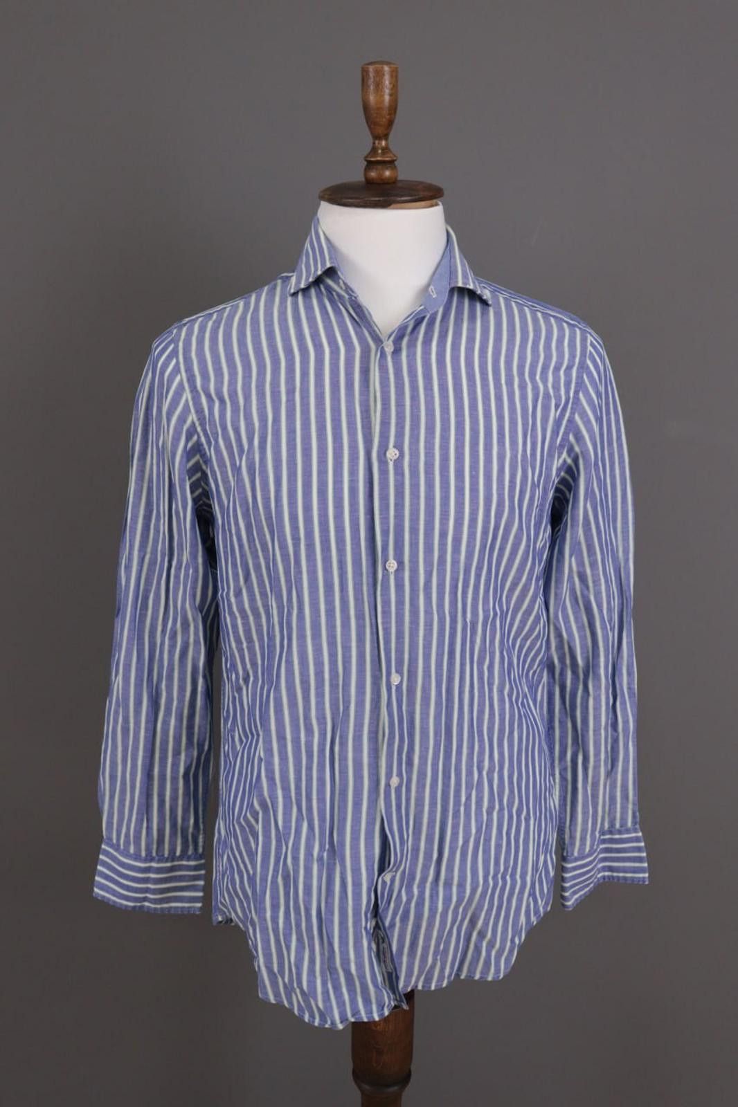 Designer Hackett London Blue Striped Blue Shirt Size 39 / 15.5 Size US M / EU 48-50 / 2 - 1 Thumbnail