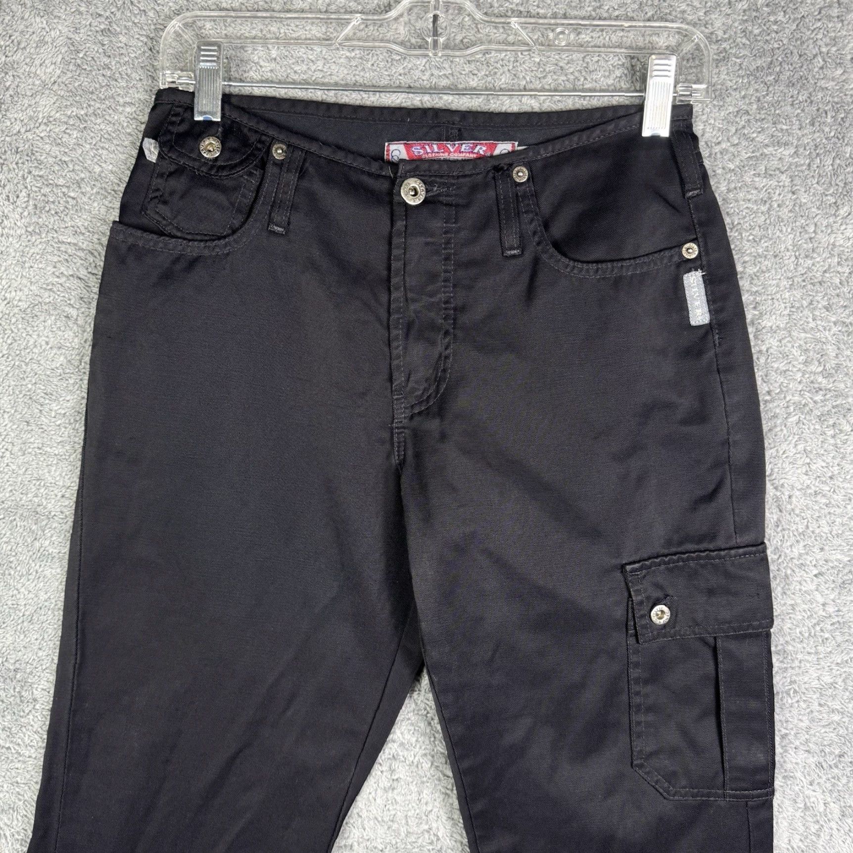 Silver Jeans Co. VINTAGE Silver Jeans Pants Womens 28x33 Cargo Bootcut 28 Black Cotton Canvas City Punk Retro Hippie Grunge Canada Mens Womens Boys Girls Size 28" / US 6 / IT 42 - 2 Thumbnail