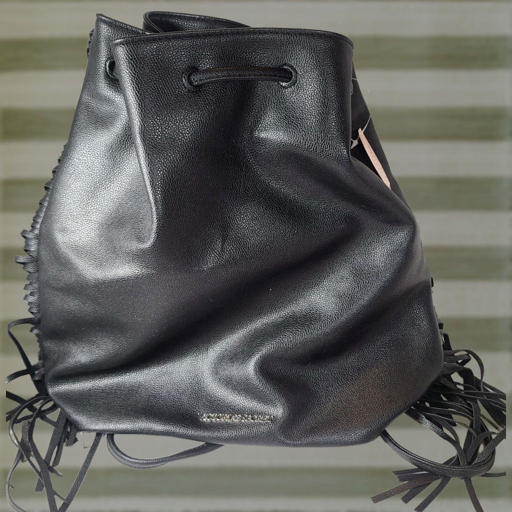 Victoria's Secret Victoria's Secret Fashion Show Backpack Black Faux Leather Fringe Drawstring Bag Women Medium Nwt Rsvp 5 Size ONE SIZE - 1 Thumbnail