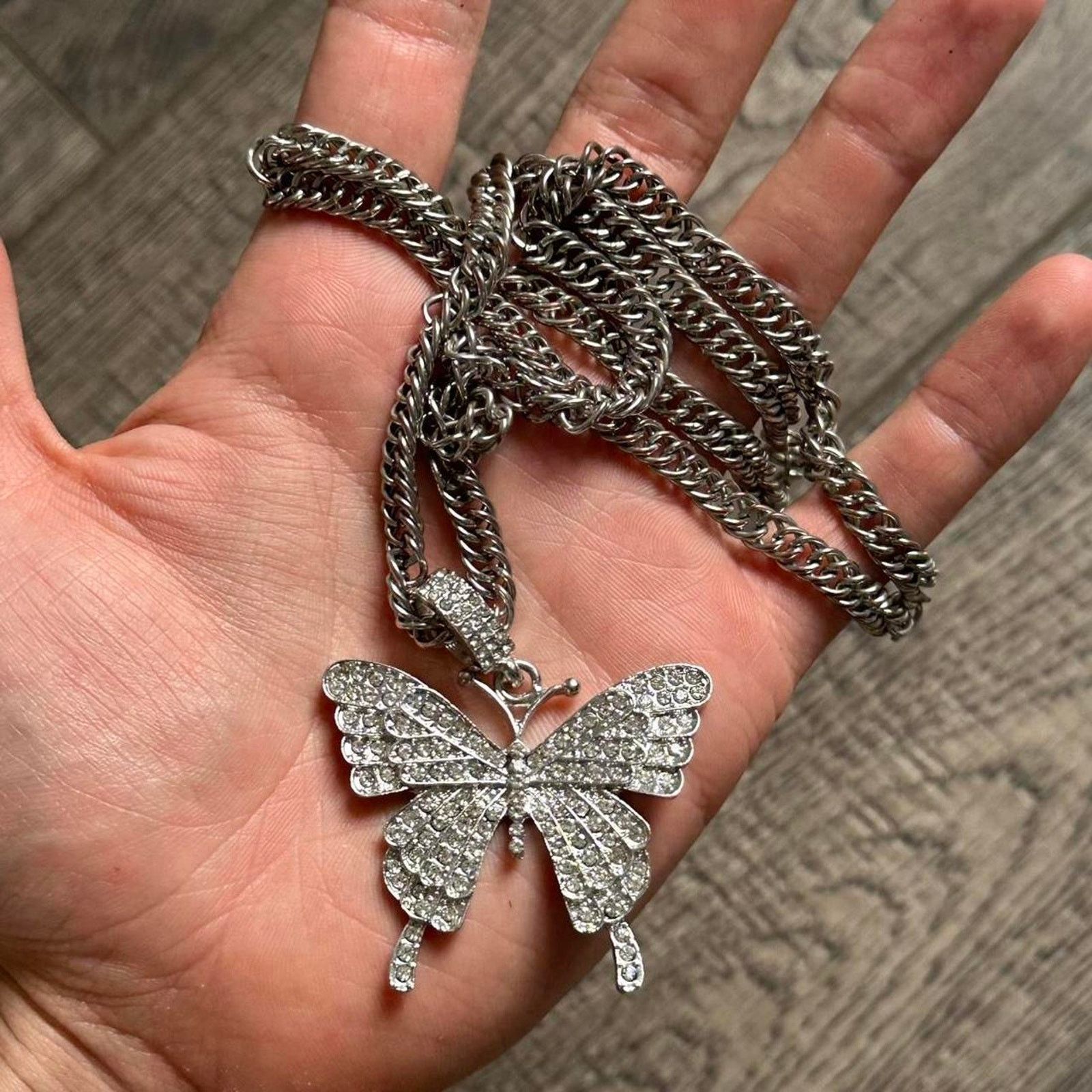 Other 24” Silver Butterfly Rhinestone Studded Necklace Pendant Size ONE SIZE - 2 Thumbnail