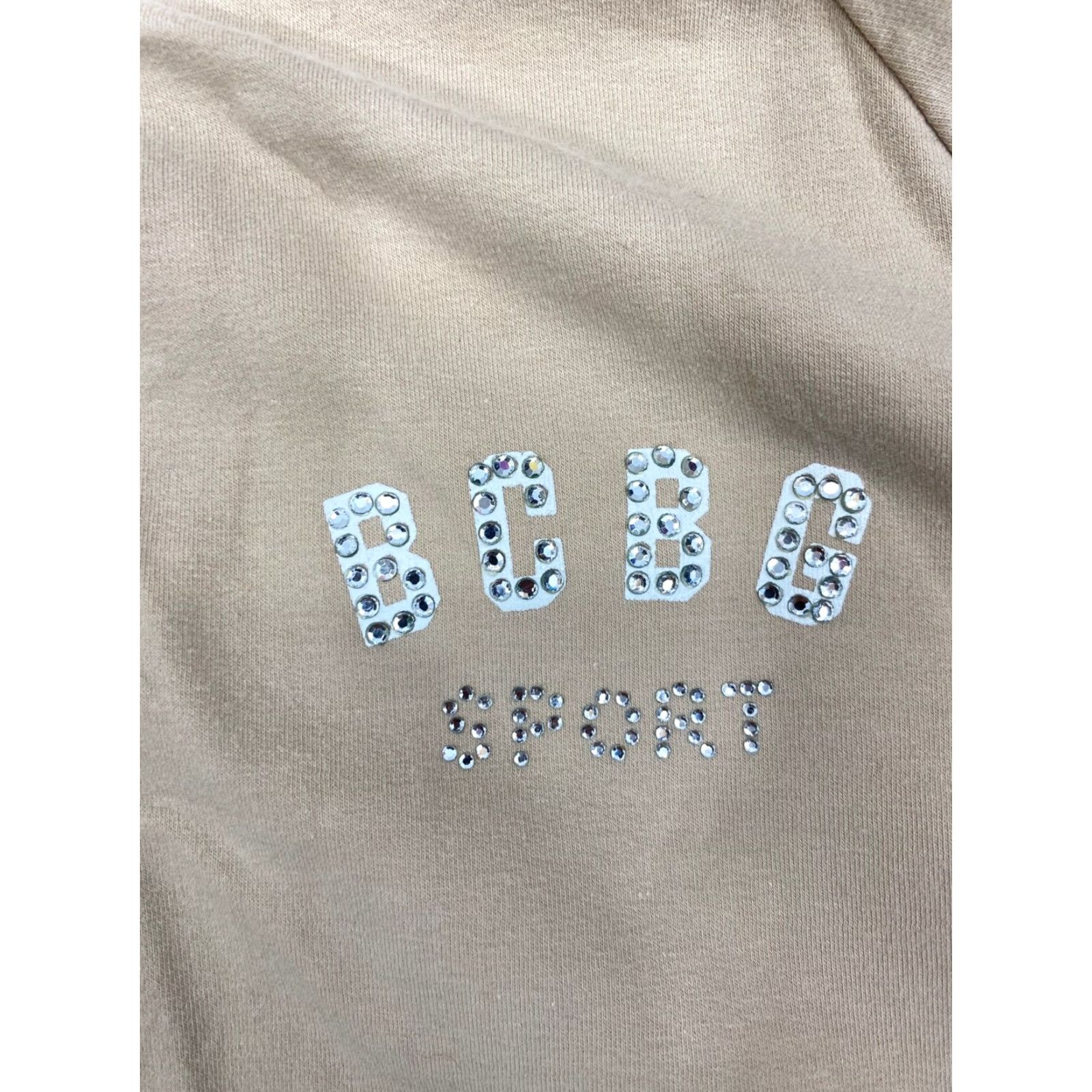 Bcbgmaxazria BCBG MAX AZRIA Jacket Women’s Medium Full Zip Bedazzled Logo Rhinestone Pockets Hooded Beige M Size M / US 6-8 / IT 42-44 - 4 Thumbnail
