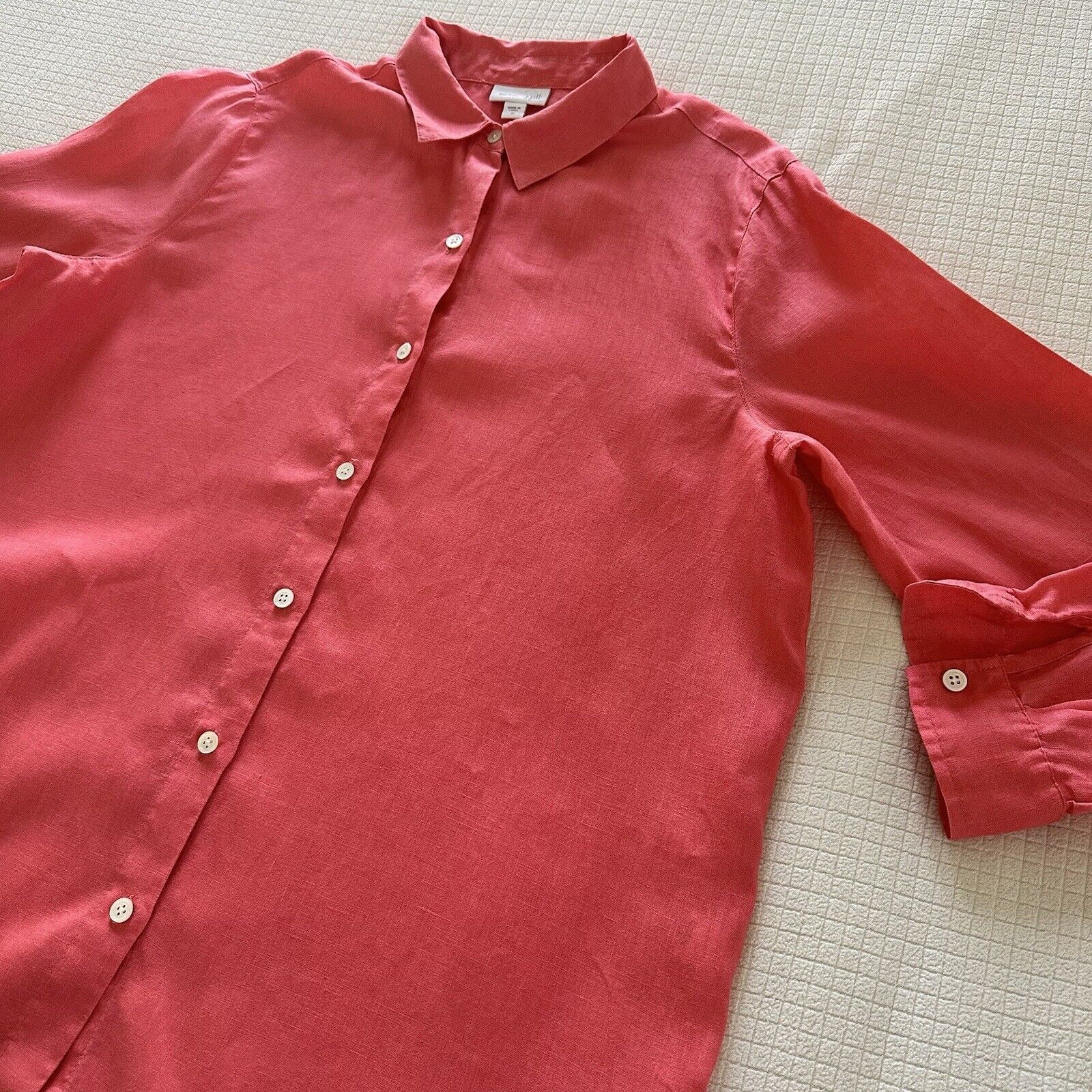 J. Jill J.Jill Women Linen Essential Shirt Button Down Coral Size M Size M / US 6-8 / IT 42-44 - 9 Thumbnail