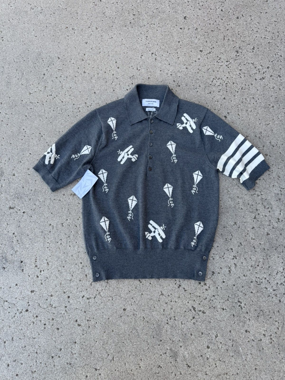 Thom Browne Sky Icon Intarsia Merino Wool Polo
