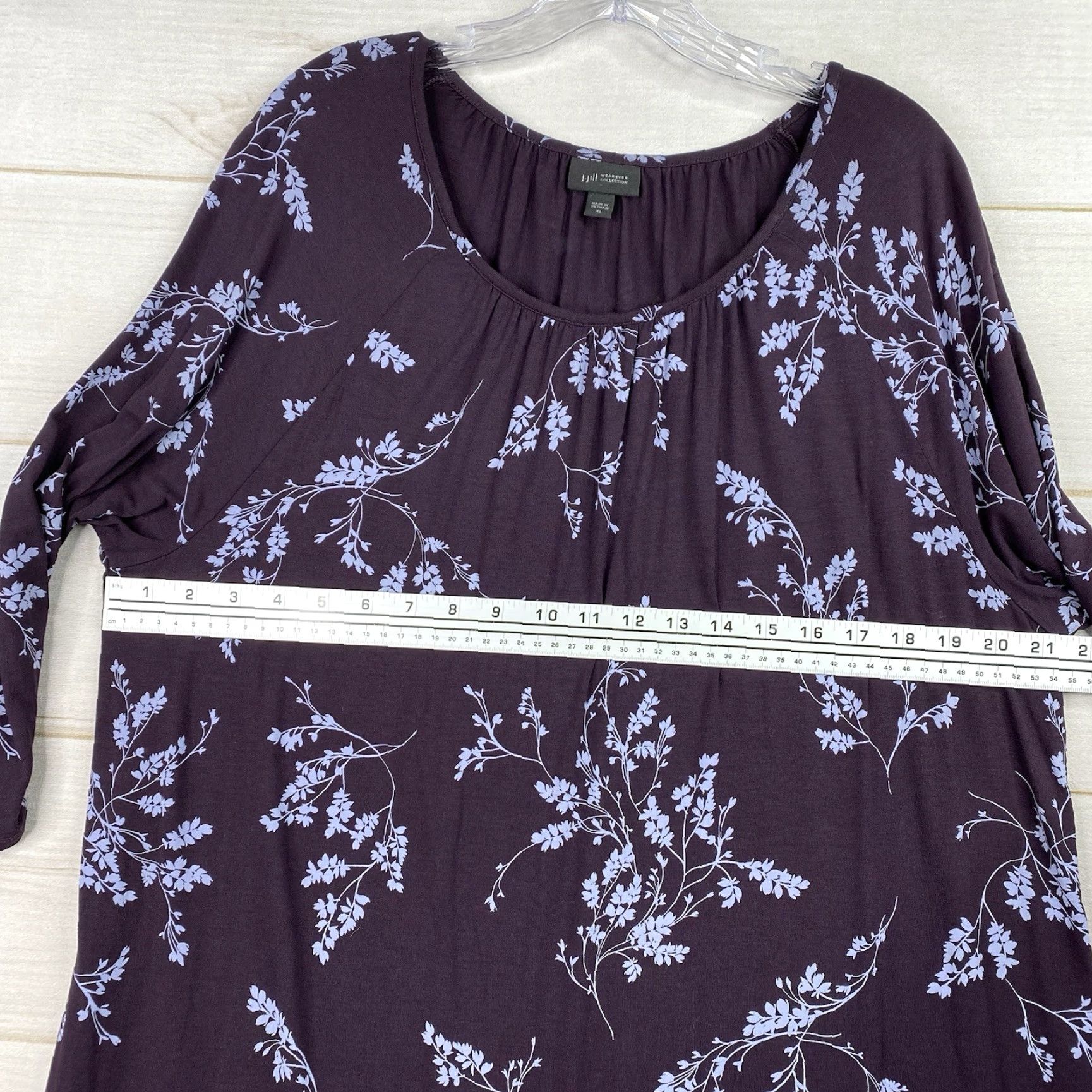 J. Jill VINTAGE J. Jill Wearever Collection Top Womens XL Purple Floral 3/4 Sleeve Tunic Boho Size XL / US 12-14 / IT 48-50 - 6 Thumbnail