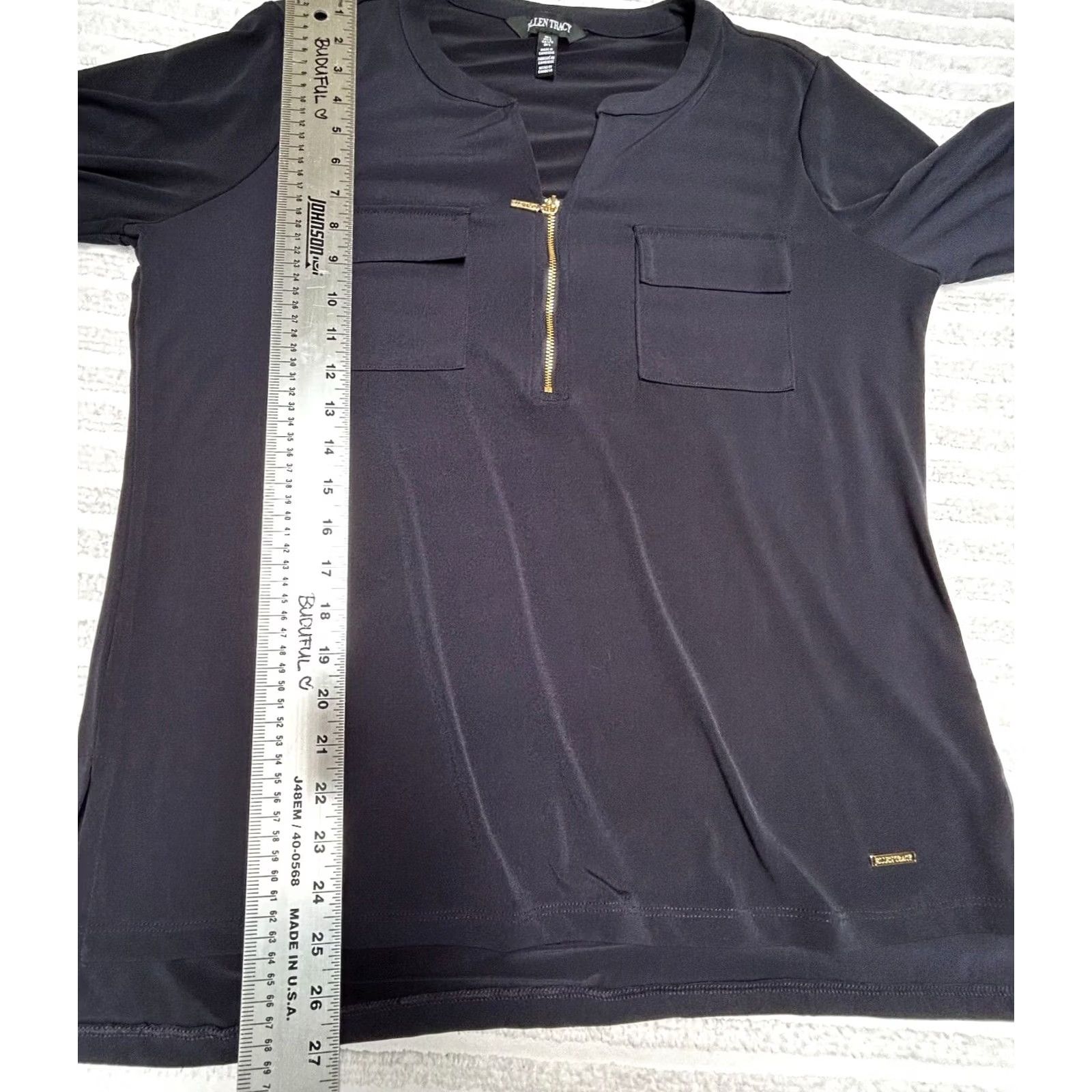 Ellen Tracy ELLEN TRACY Women's 3/4 Sleeve Zip Front Utility Top Navy Large New Size L / US 10 / IT 46 - 7 Thumbnail
