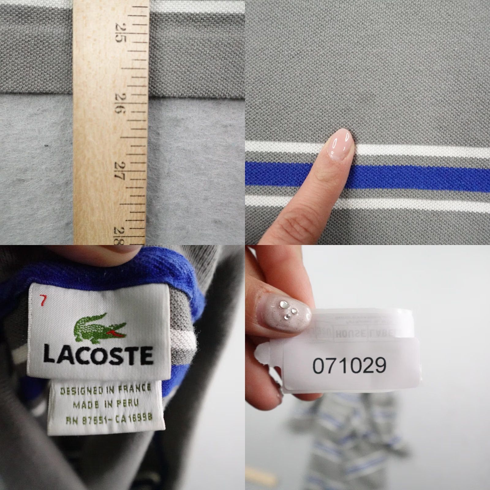 Lacoste Lacoste Polo Shirt Men XL Gray Blue Stripes Croc Logo Pique Cotton Preppy Size US XL / EU 56 / 4 - 8 Thumbnail
