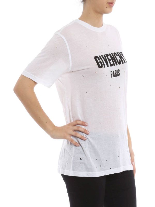 Givenchy White Pima Cotton Distressed Logo T-Shirt Size XS / US 0-2 / IT 36-38 - 4 Thumbnail