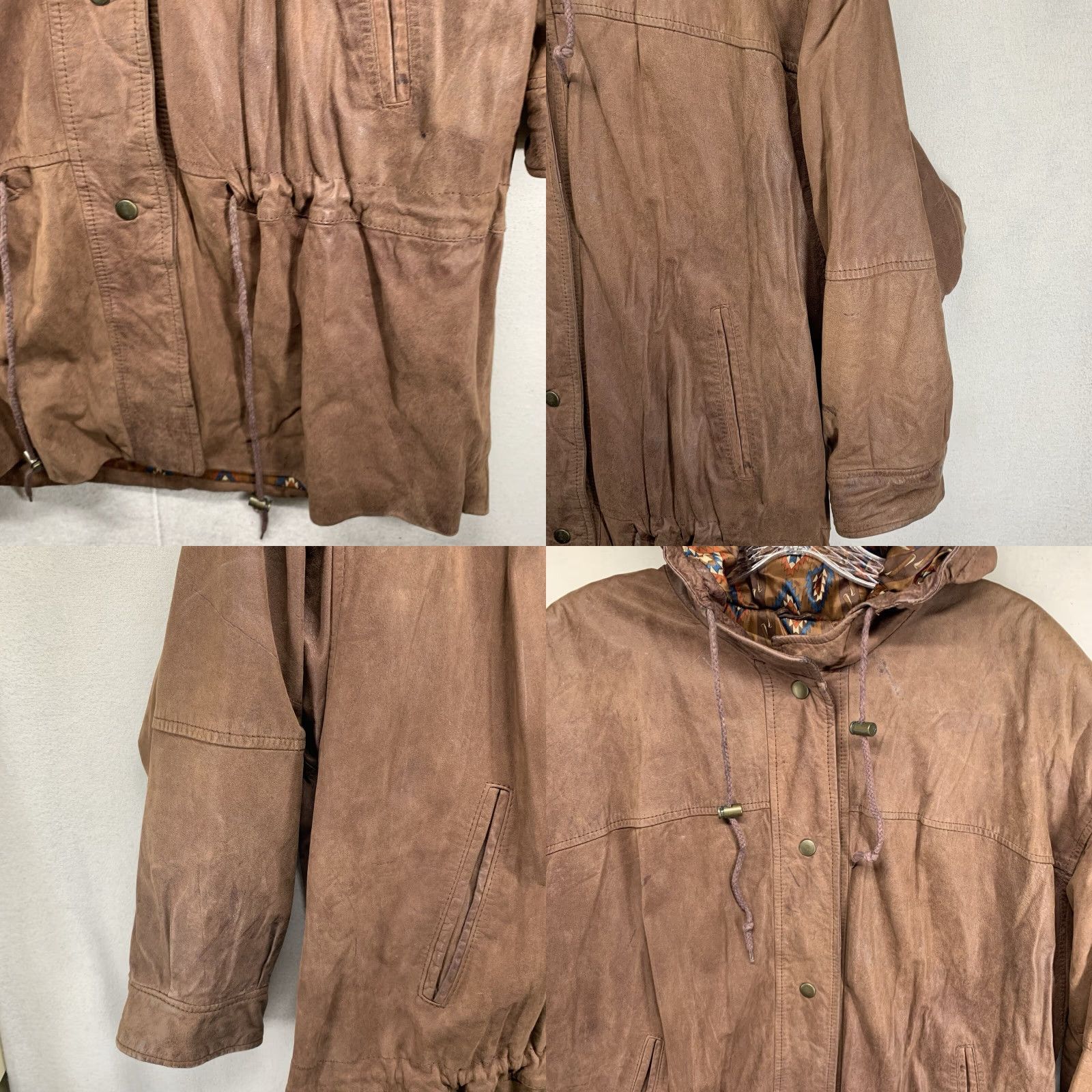 Vintage VINTAGE Adventure Bound Leather Hooded Trench Coat Large Women Brown Solid Mid-Length Full Zip Pockets All Seasons 90s Western Theme Mens? Size L / US 10 / IT 46 - 8 Thumbnail