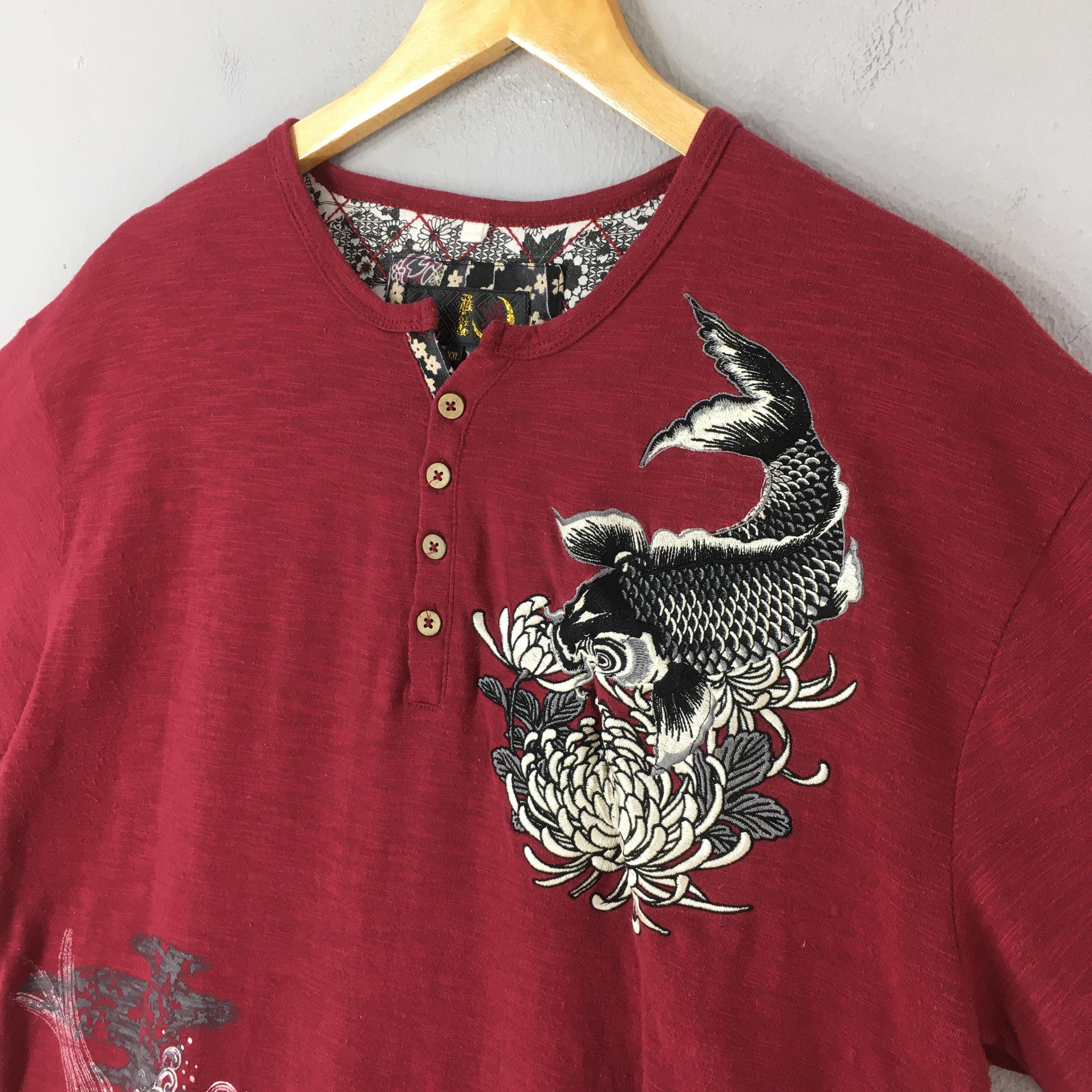 Japanese Brand Vintage Fish Koi Japanese Culture Sukajan Red Tshirt Large Size US L / EU 52-54 / 3 - 4 Thumbnail