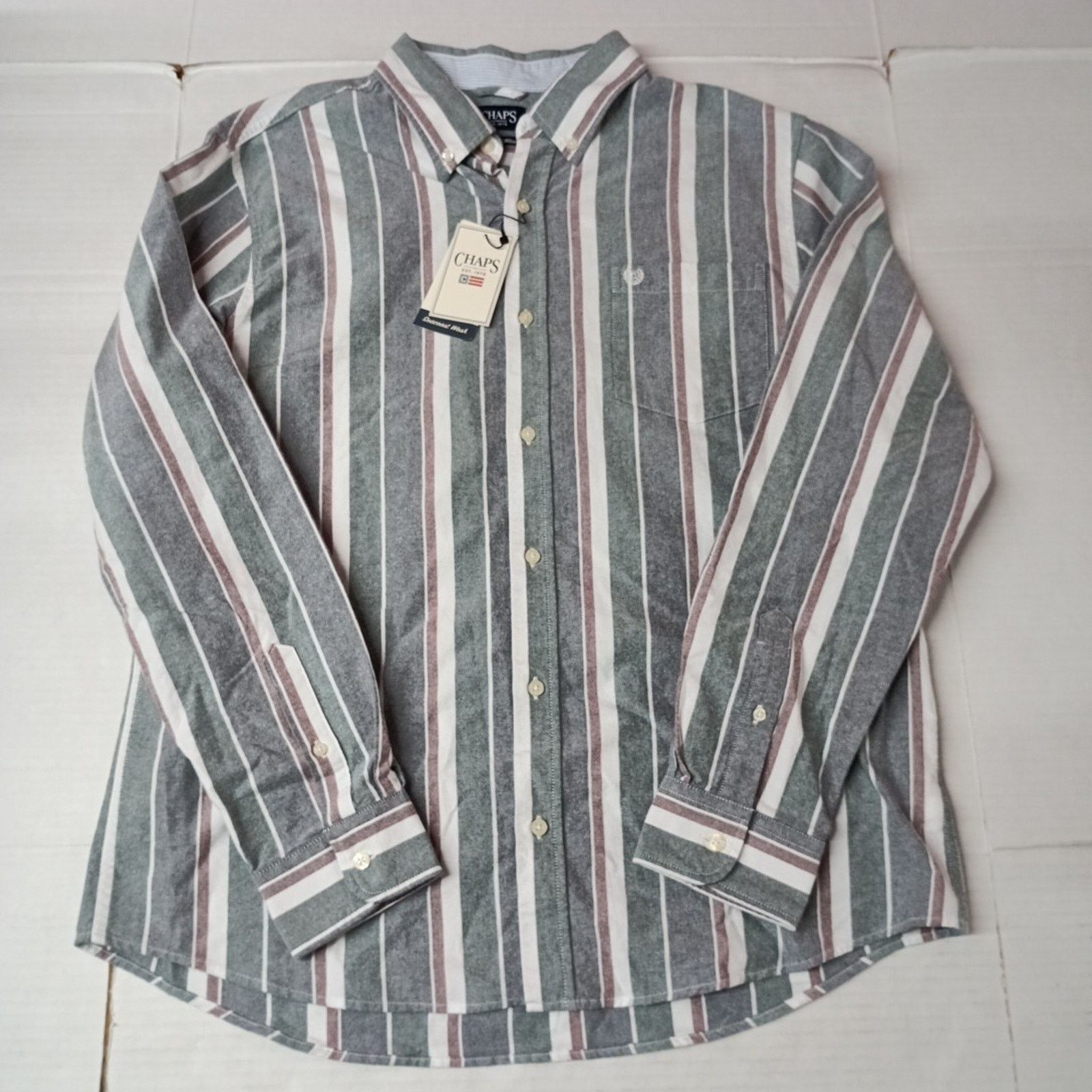 Chaps Chaps Seacoast Oxford Woven Shirt Men's XL Evergreen Striped Size US XL / EU 56 / 4 - 1 Thumbnail
