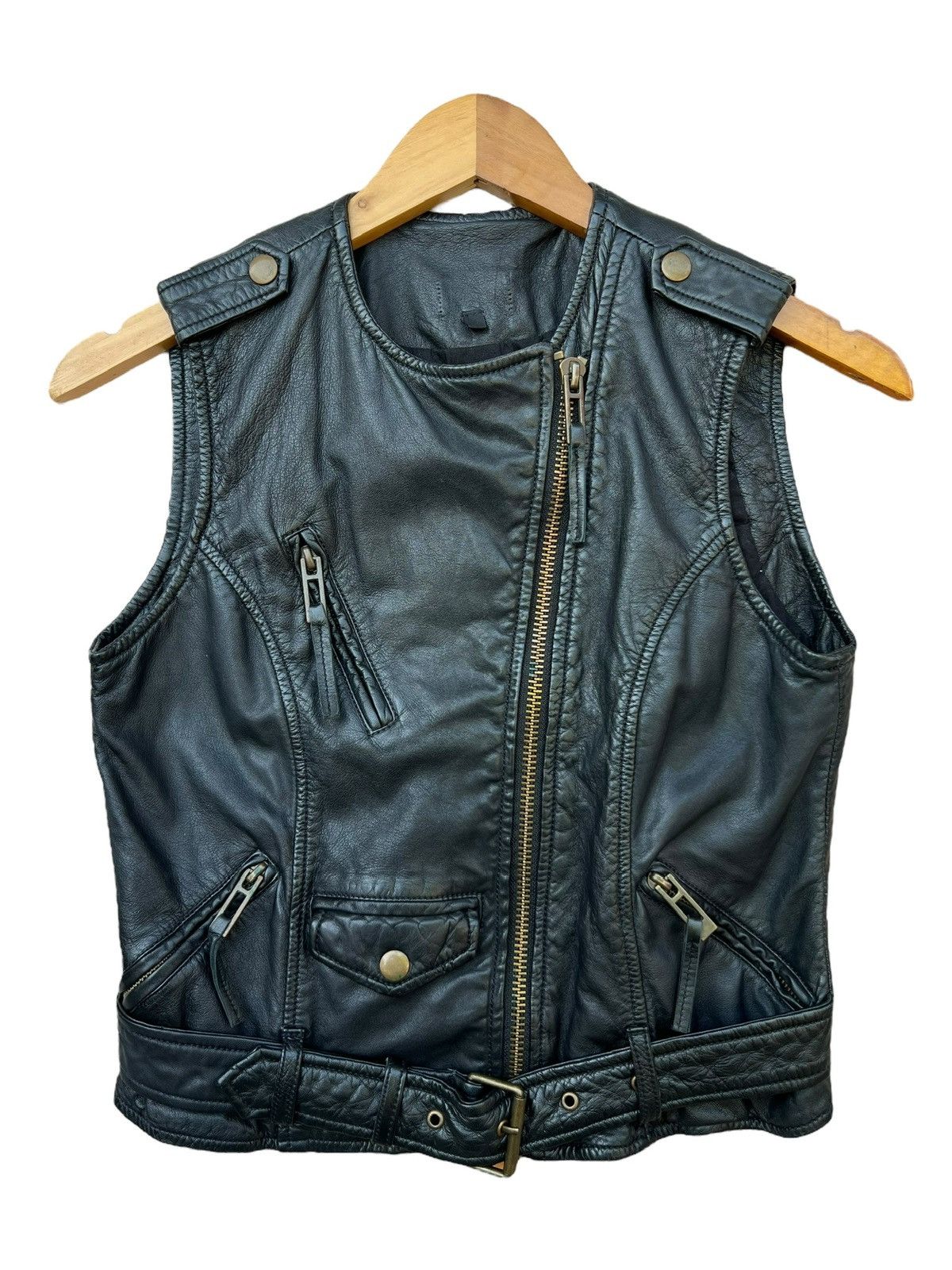 Japanese Brand Black Biker Leather Multipocket Gothic Leather Vest Jacket Size US S / EU 44-46 / 1 - 1 Thumbnail