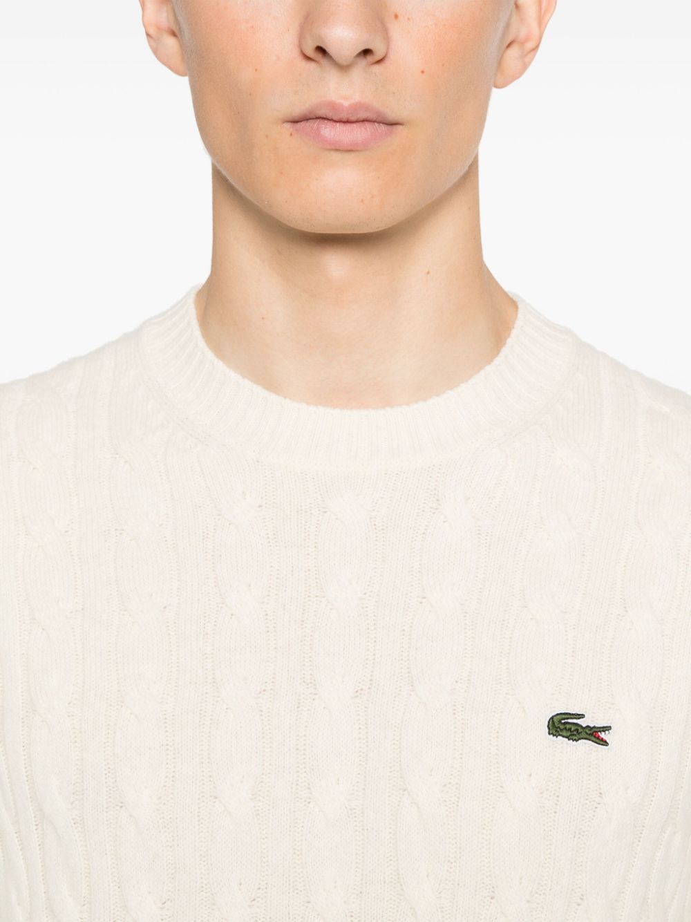 Lacoste o1s22i1n1124 Cable Knit Wool Pullover Sweater in Ivory Size US XXL / EU 58 / 5 - 4 Thumbnail
