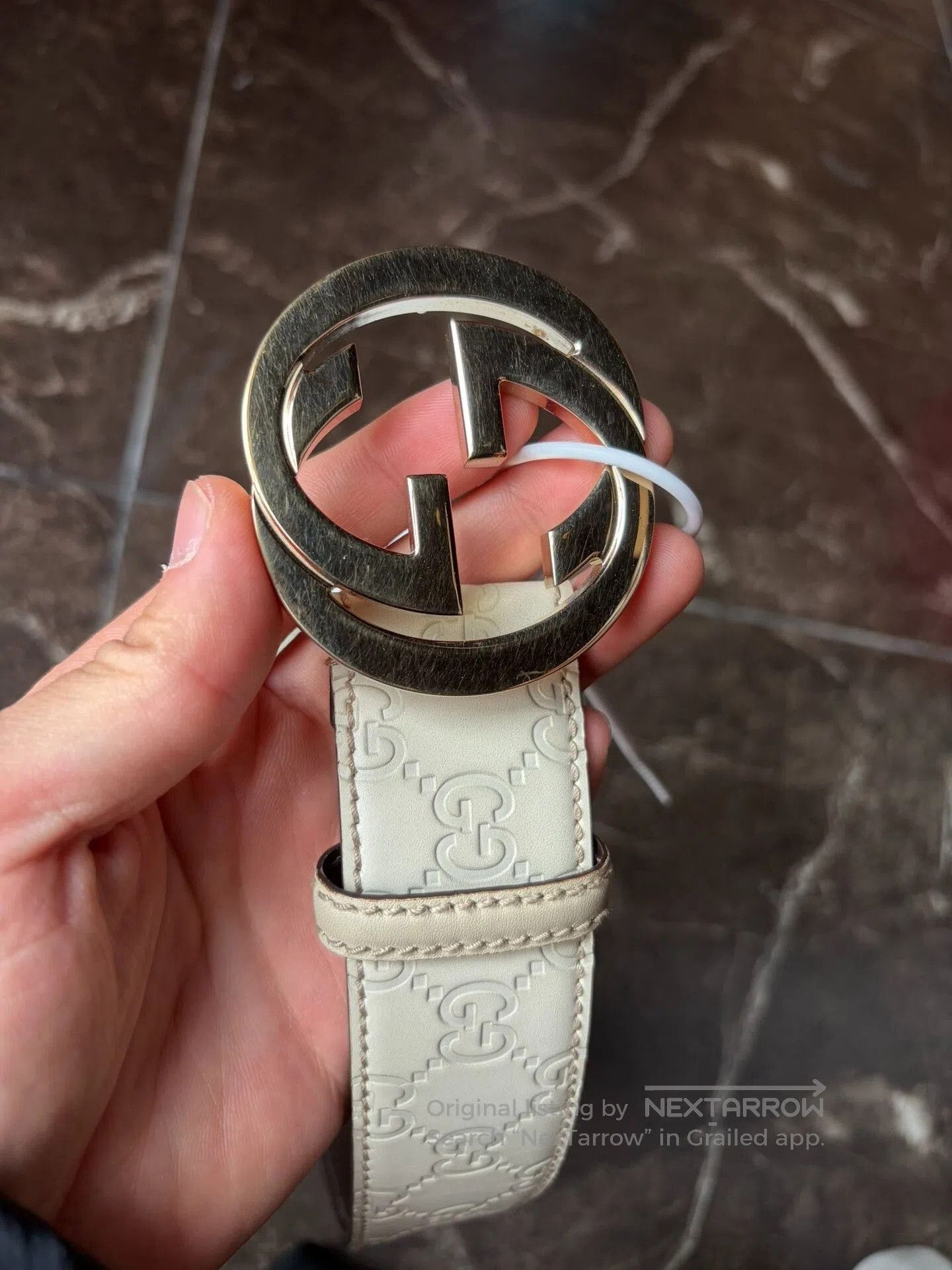 Gucci Gucci Carved White Leather Belt. Size ONE SIZE - 3 Thumbnail