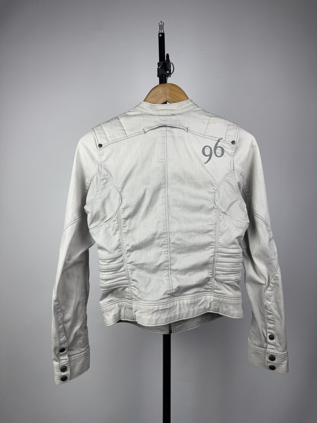 G-Star Avant Garde 00s G-Star RAW 96 White Moto Denim Jacket Y2K Size S / US 4 / IT 40 - 9 Thumbnail