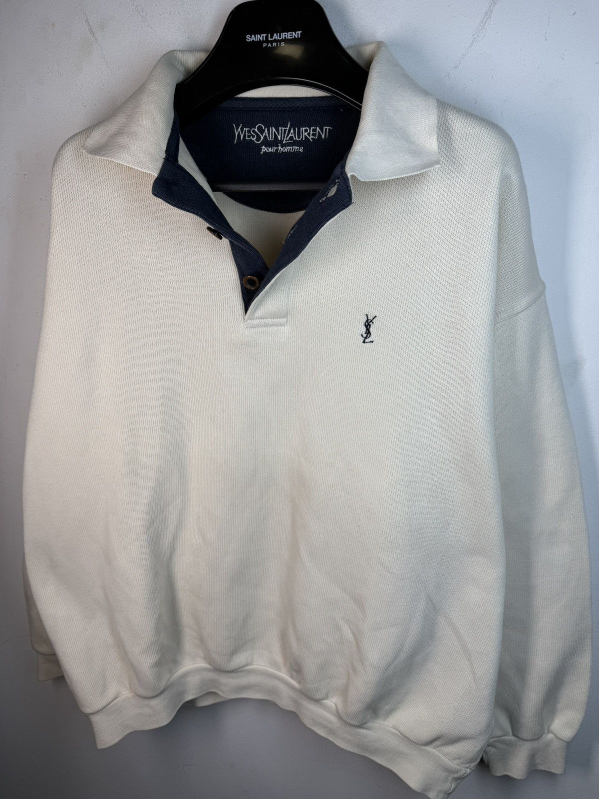 Yves Saint Laurent 90s YSL Sweatshirt White/Sweater Vintage Quarter Zip Up Size US XL / EU 56 / 4 - 17 Thumbnail