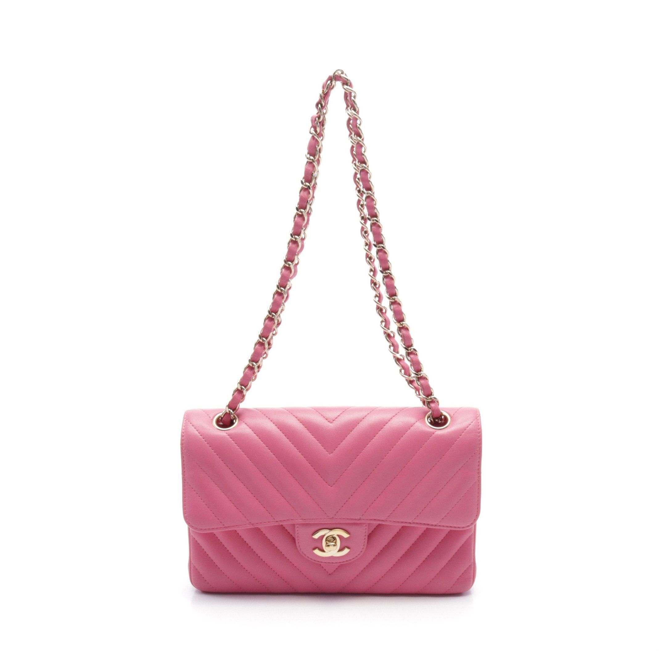 Chanel Chanel Chevron V-Stitch Double Flap Chain Shoulder Bag Lambskin Pink Gold Hardware Size ONE SIZE - 1 Thumbnail
