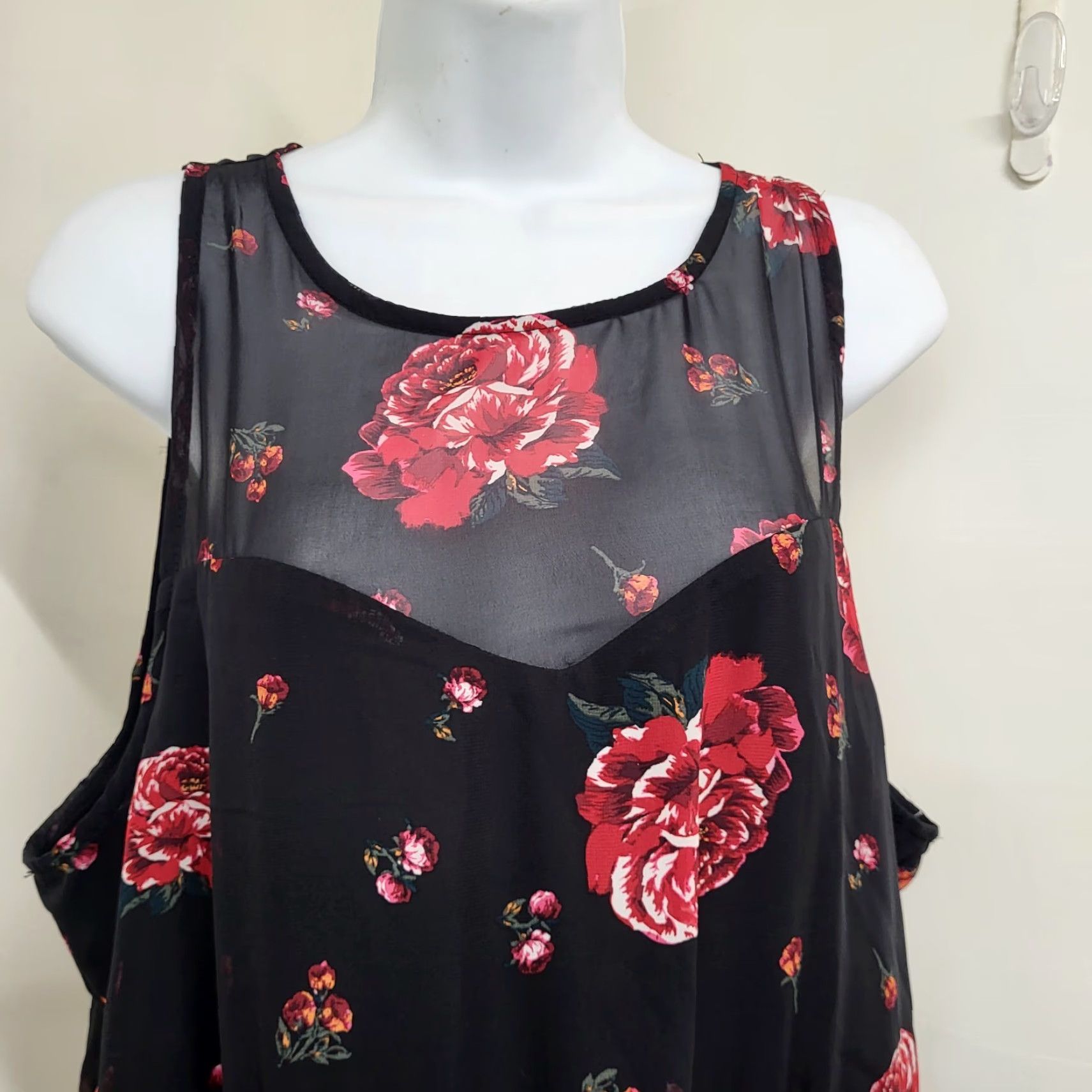 Vintage Xhilaration Dress Women's XL Black Floral A-Line Knee Length Sleeveless Size XL / US 12-14 / IT 48-50 - 5 Thumbnail