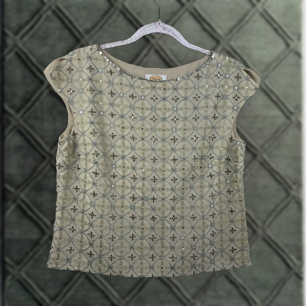 Talbots Petites Blouse Women's Size 8P Beige Silk Chiffon Cap