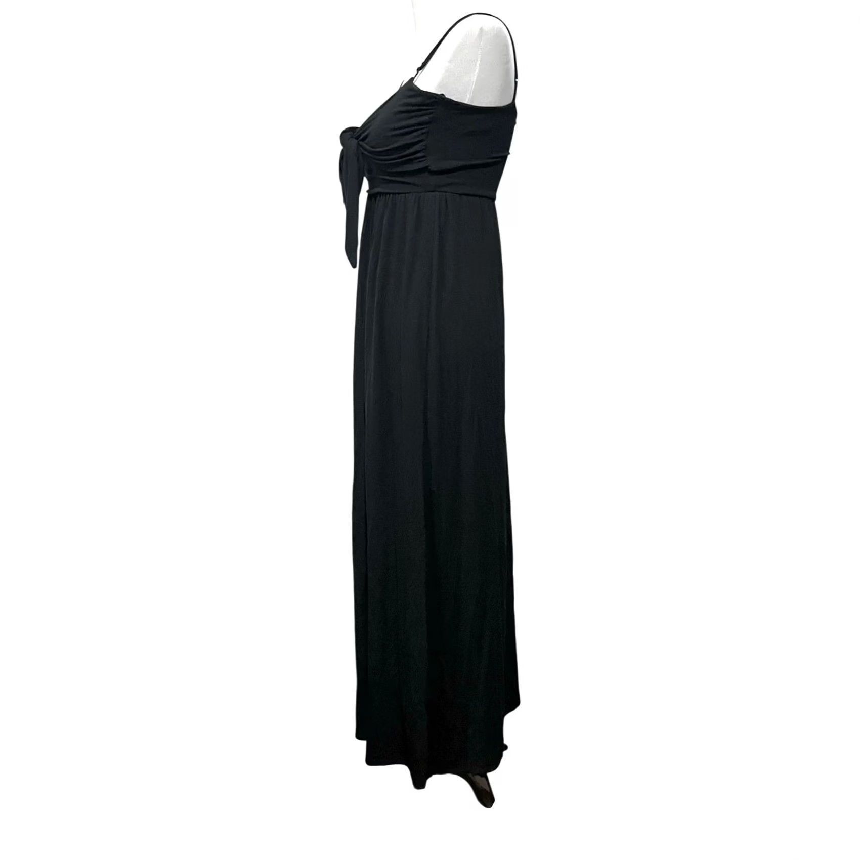 Vintage Francesca's Casual Dress Black Maxi Jersey Knit Tie Front Spaghetti Straps XXS Dress Tank Dress Sleeveless Women Size XXS / US 00 / IT 34 - 3 Thumbnail