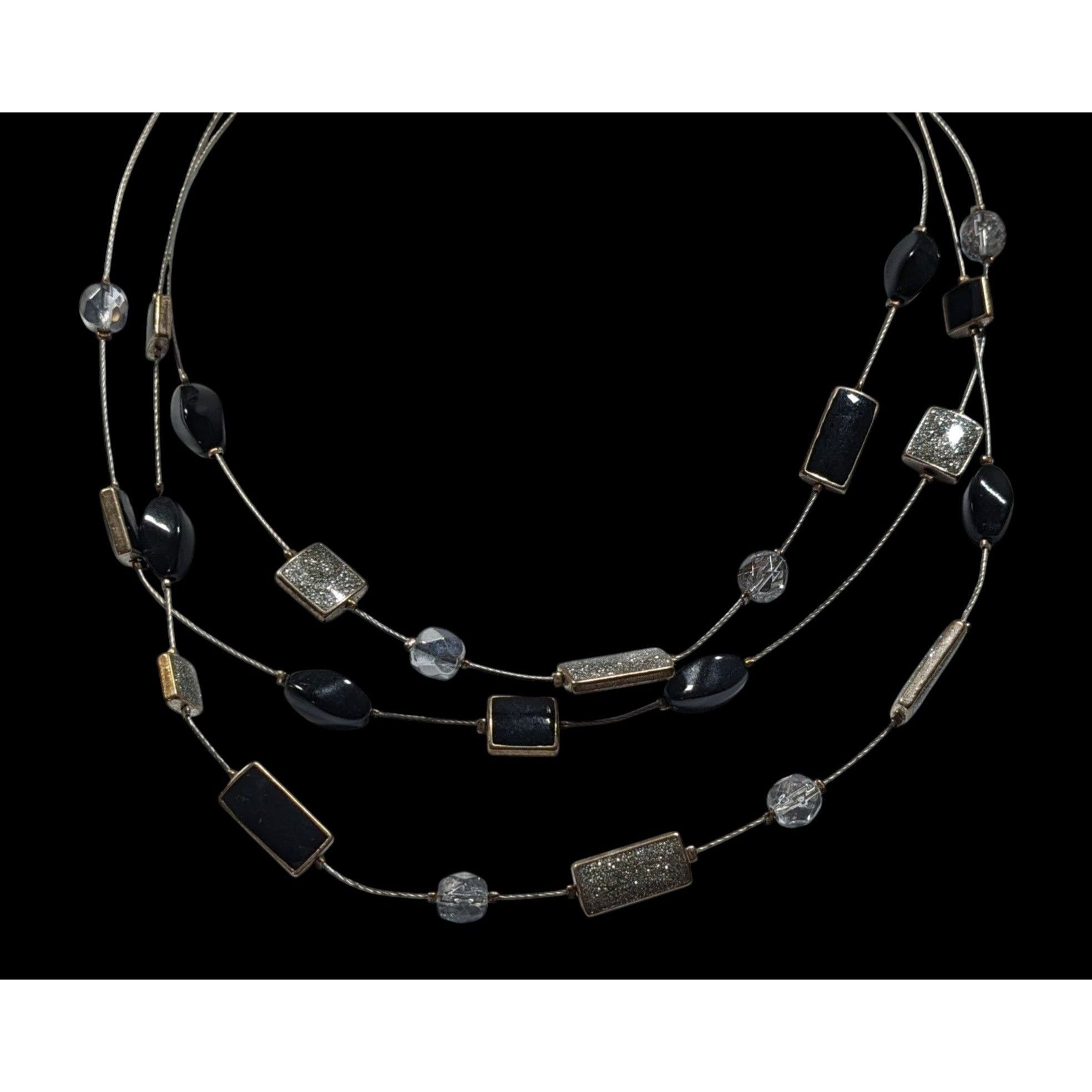 Other Y2K Layered Floating Glitter Necklace Black And Silver Tone Size ONE SIZE - 4 Thumbnail