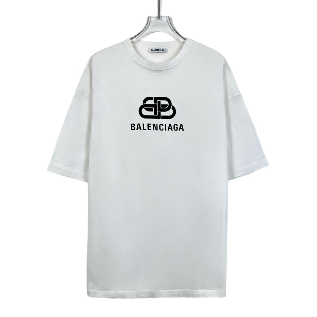 Balenciaga White Logo T-Shirt Unisex Cotton Casual Wear Size