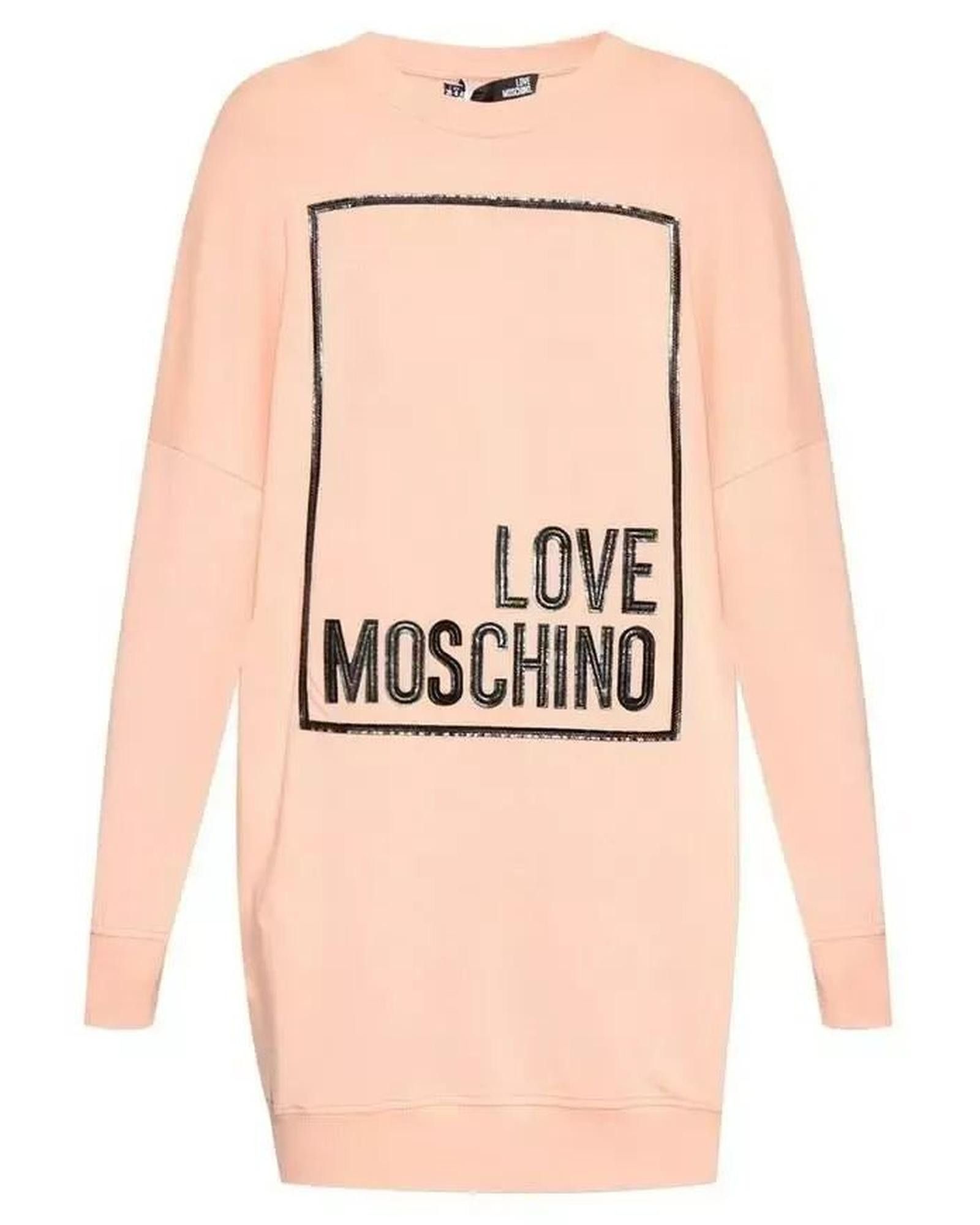 image of Moschino Cotton Sweatshirt Dress With Logo Application in Pink, Women's (Size Small)