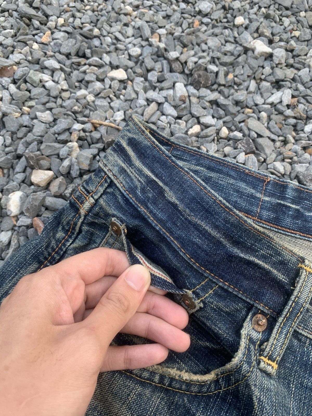 Kapital VINTAGE EDWIN 505z FADED & RUSTY SELVEDGE DISTRESSED DENIM Size US 30 / EU 46 - 13 Thumbnail