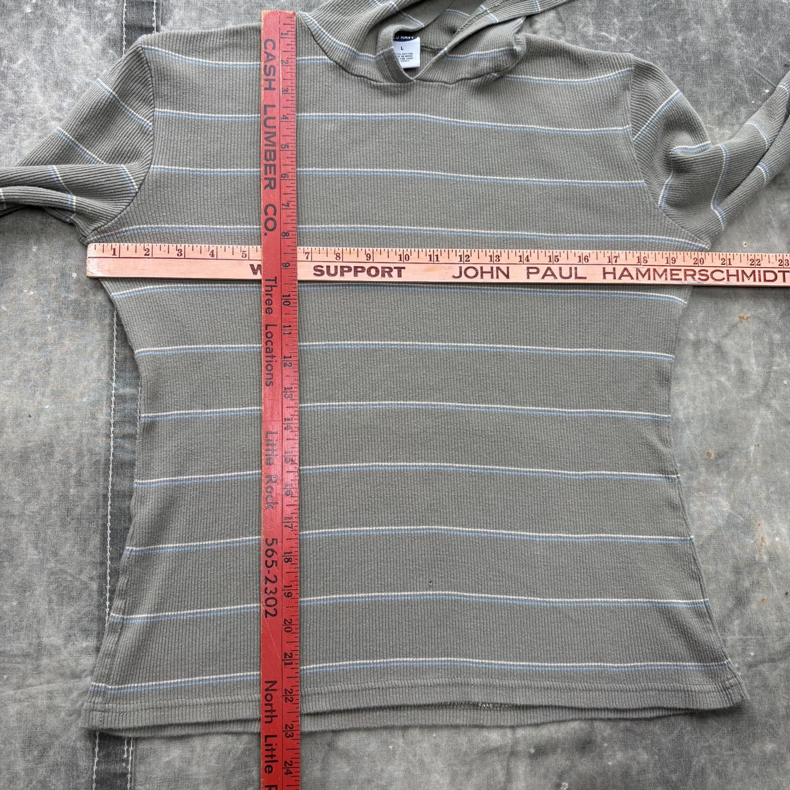 Old Navy Vintage Y2K Striped Old Navy Pistachio Thermal Hooded Shirt Size L / US 10 / IT 46 - 3 Thumbnail