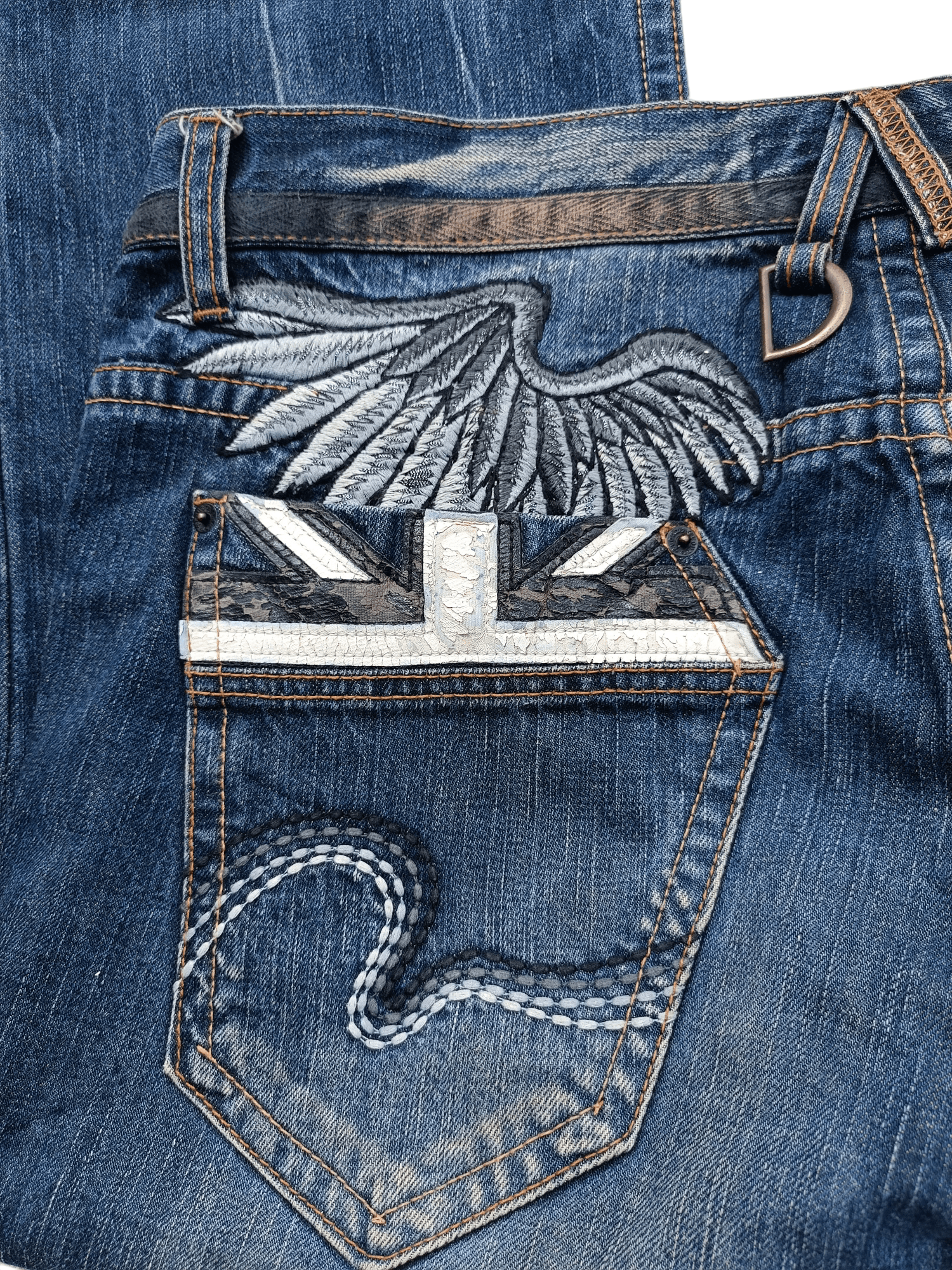 Designer RARE Andre Malraur Distressed Skull + Embroidery Angel Denim Size US 36 / EU 52 - 16 Thumbnail