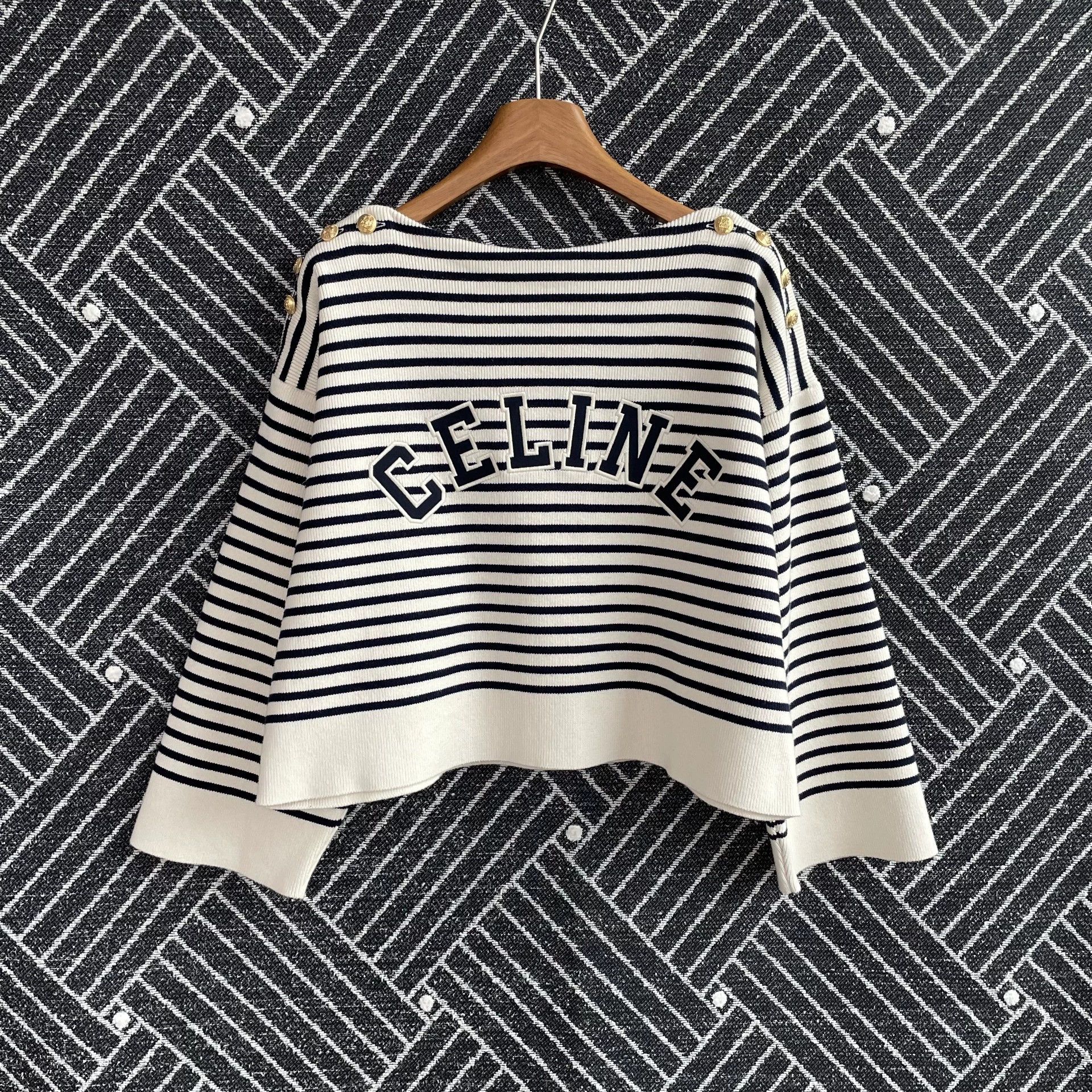 Celine CELINE striped crew short long knit w navy M Size M / US 6-8 / IT 42-44 - 1 Thumbnail