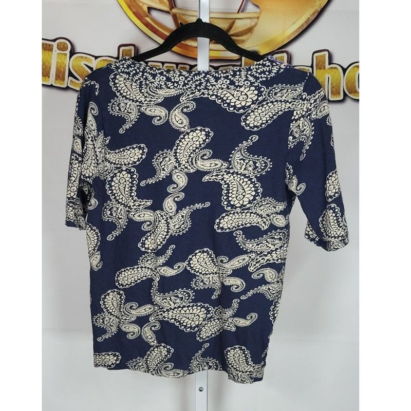 Lucky Brand Lucky Brand Top Navy Ivory Paisley Embroidered Blouse Size M Size M / US 6-8 / IT 42-44 - 3 Thumbnail